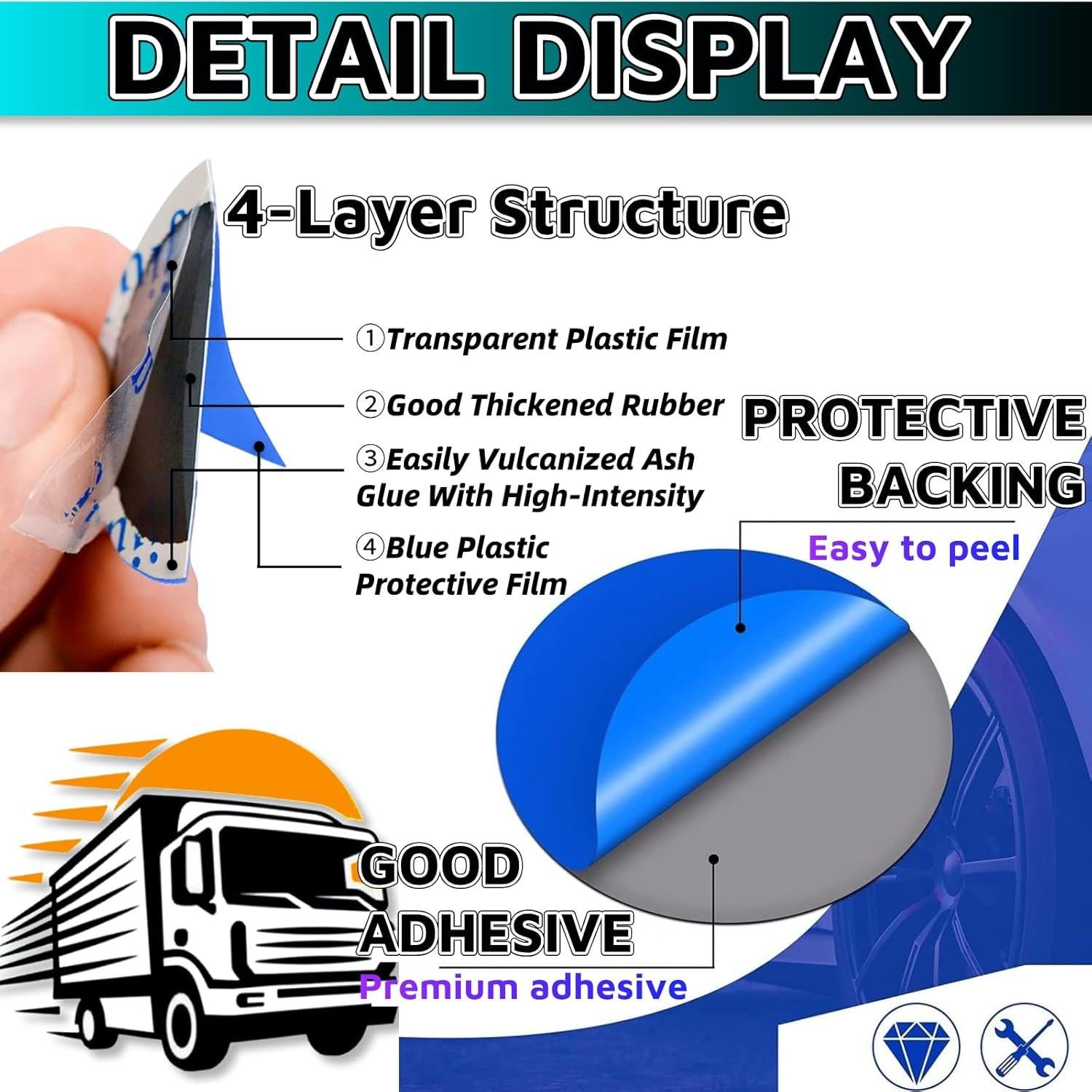 Kit de Reparación de Neumáticos Planos 80PCS HuGuWdy 58MM