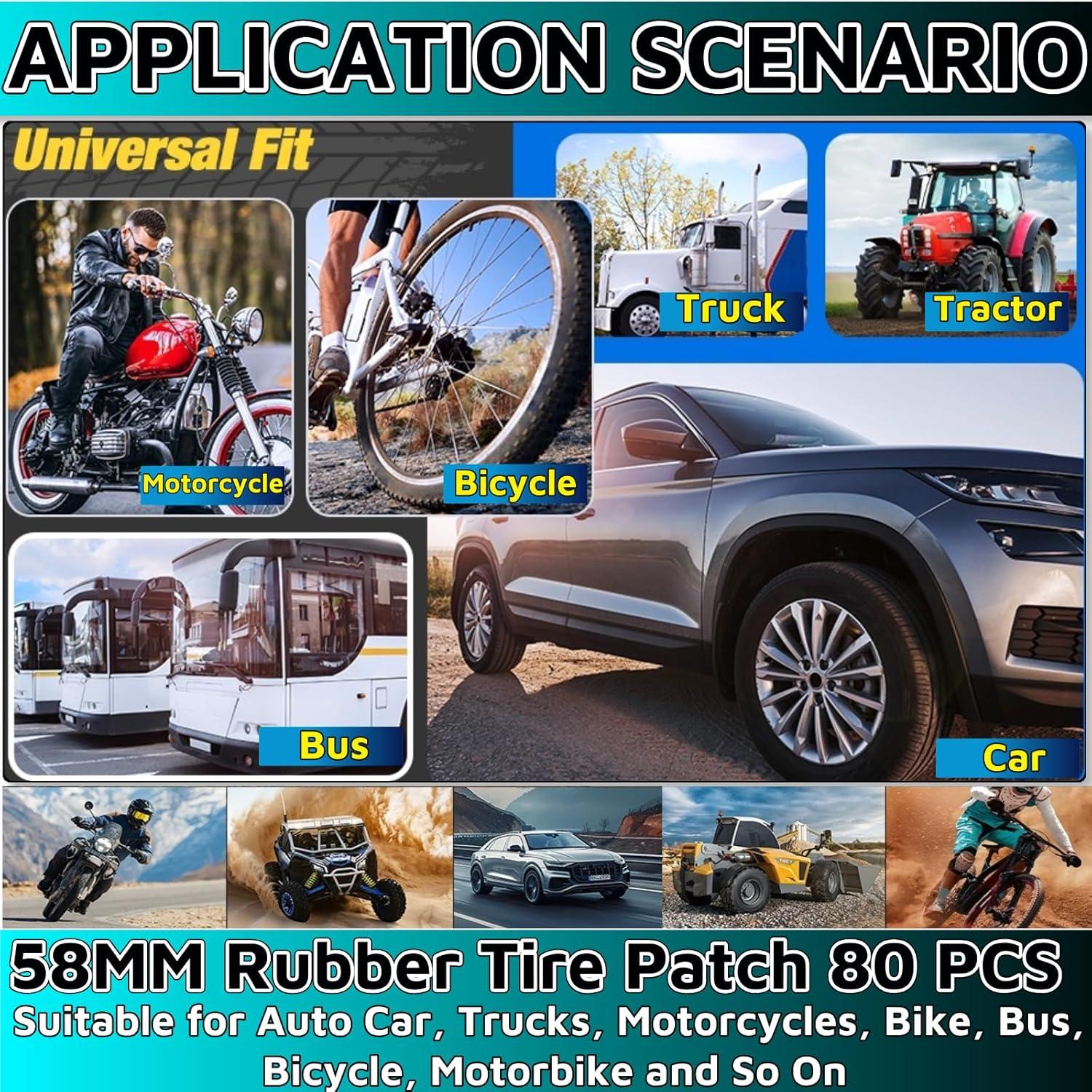 Kit de Reparación de Neumáticos Planos 80PCS HuGuWdy 58MM