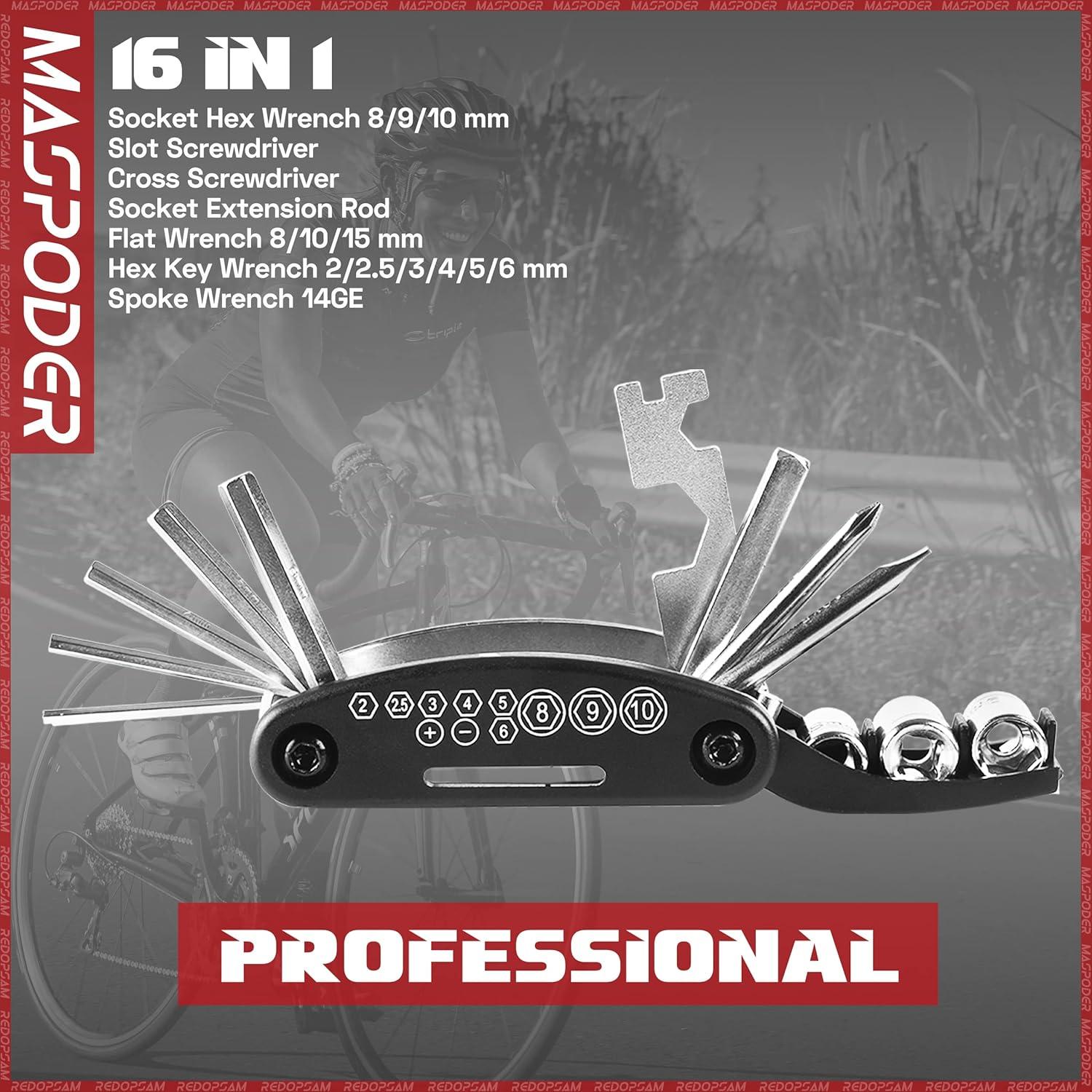 Kit de Reparación de Bicicleta MASPODER con Bomba y Multiherramienta