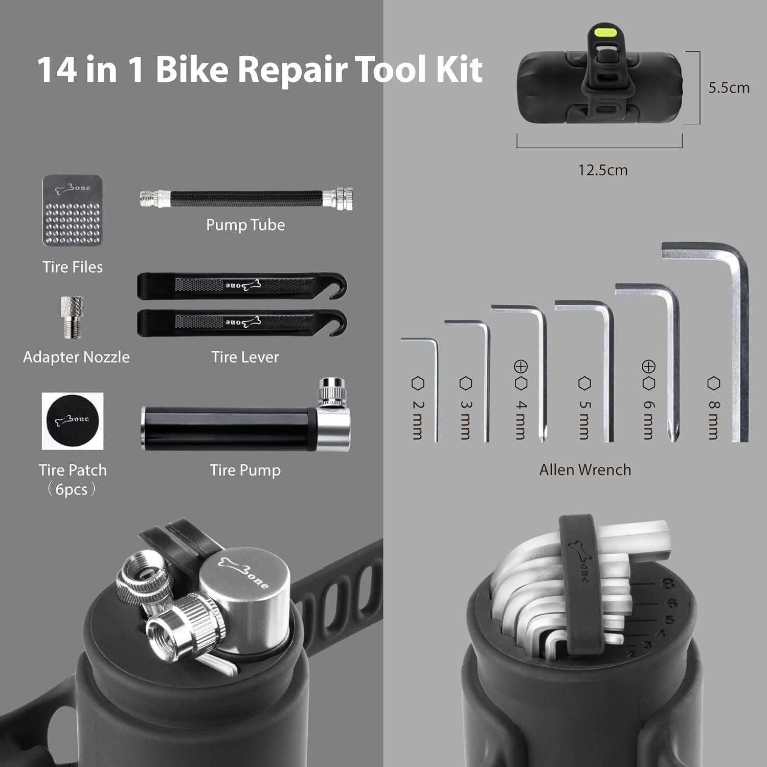Kit de Herramientas de Reparación BONE 14-en-1 para Bicicleta