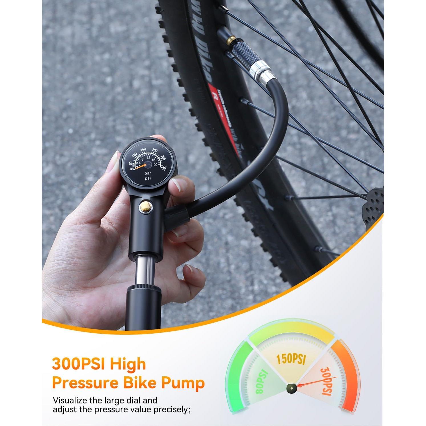 Bomba de Bicicleta Onvian PA018AB 300 PSI Portátil Doble Acción