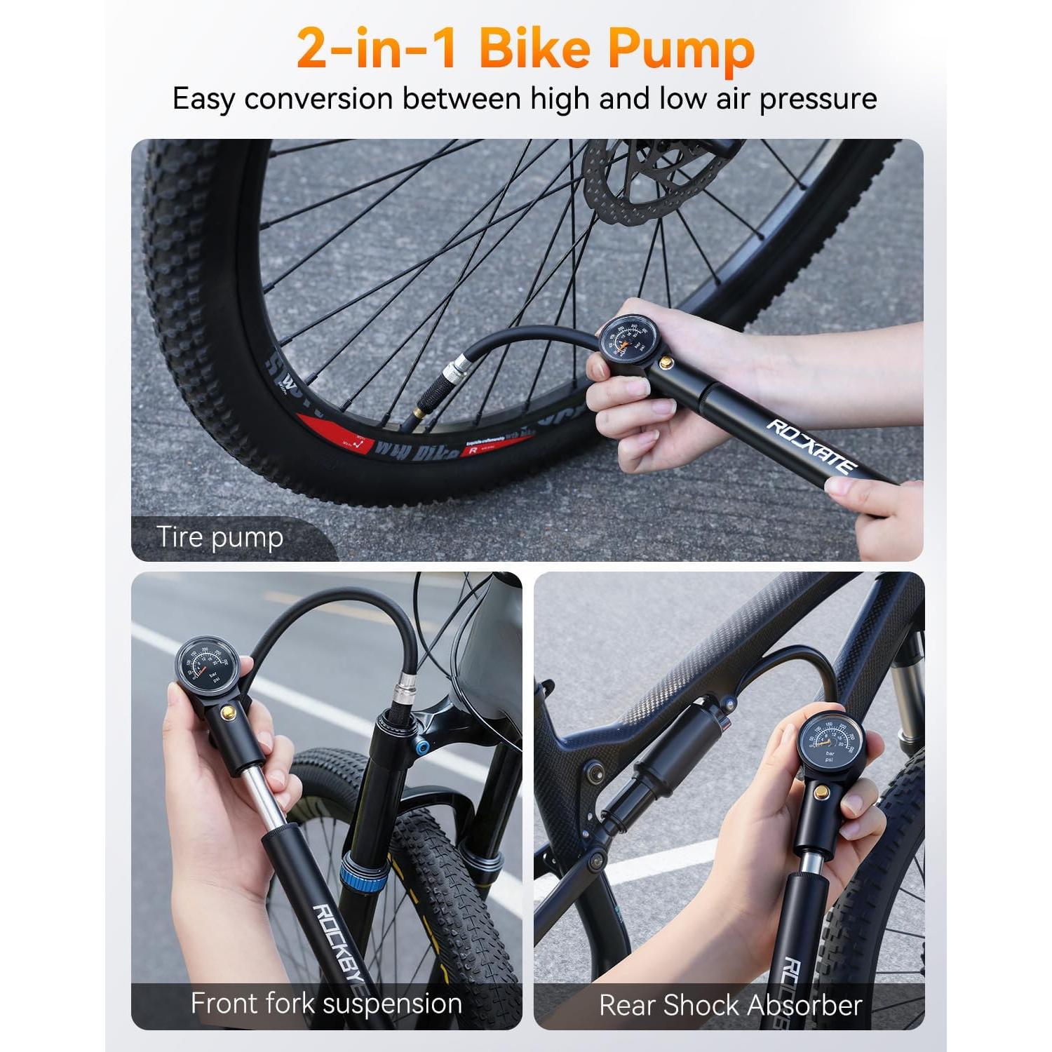 Bomba de Bicicleta Onvian PA018AB 300 PSI Portátil Doble Acción