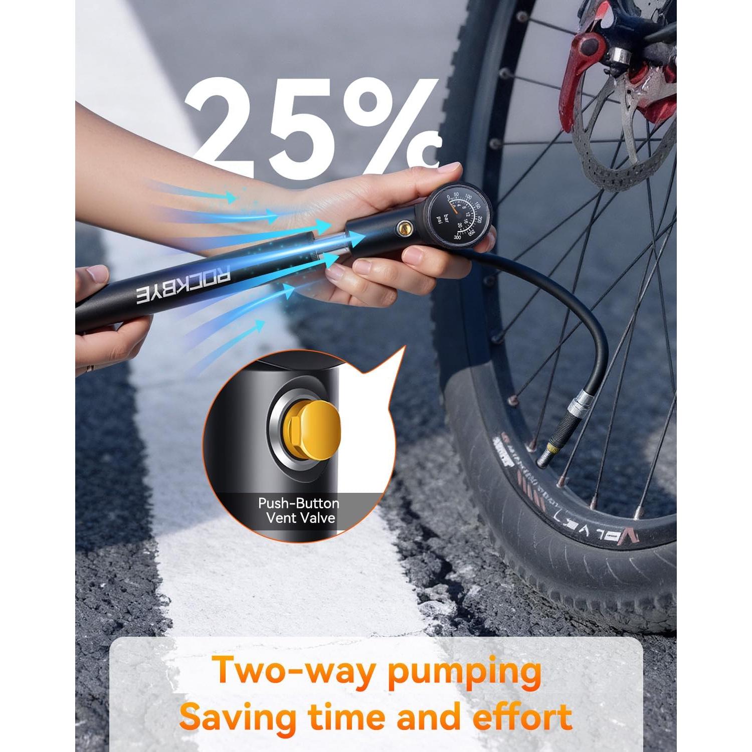 Bomba de Bicicleta Onvian PA018AB 300 PSI Portátil Doble Acción