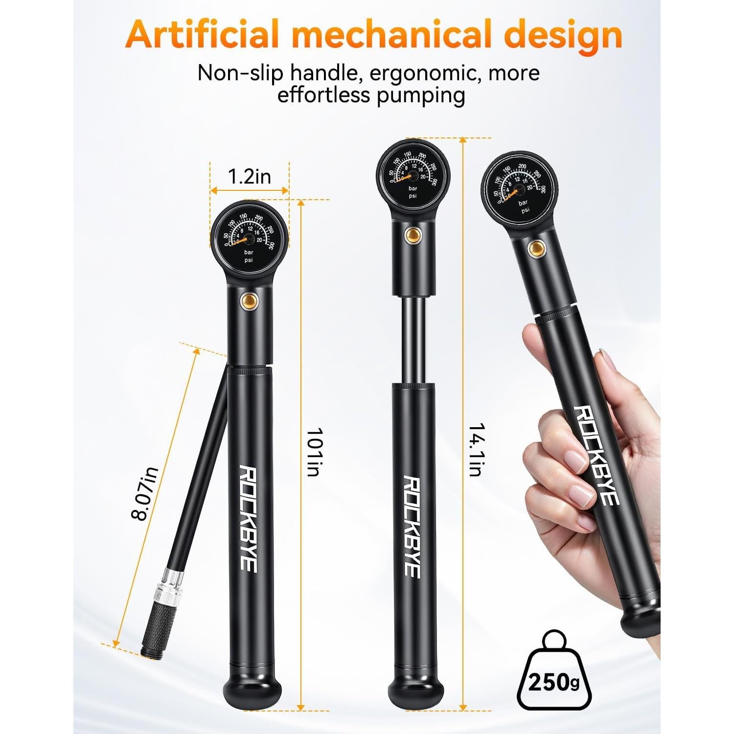 Bomba de Bicicleta Onvian PA018AB 300 PSI Portátil Doble Acción