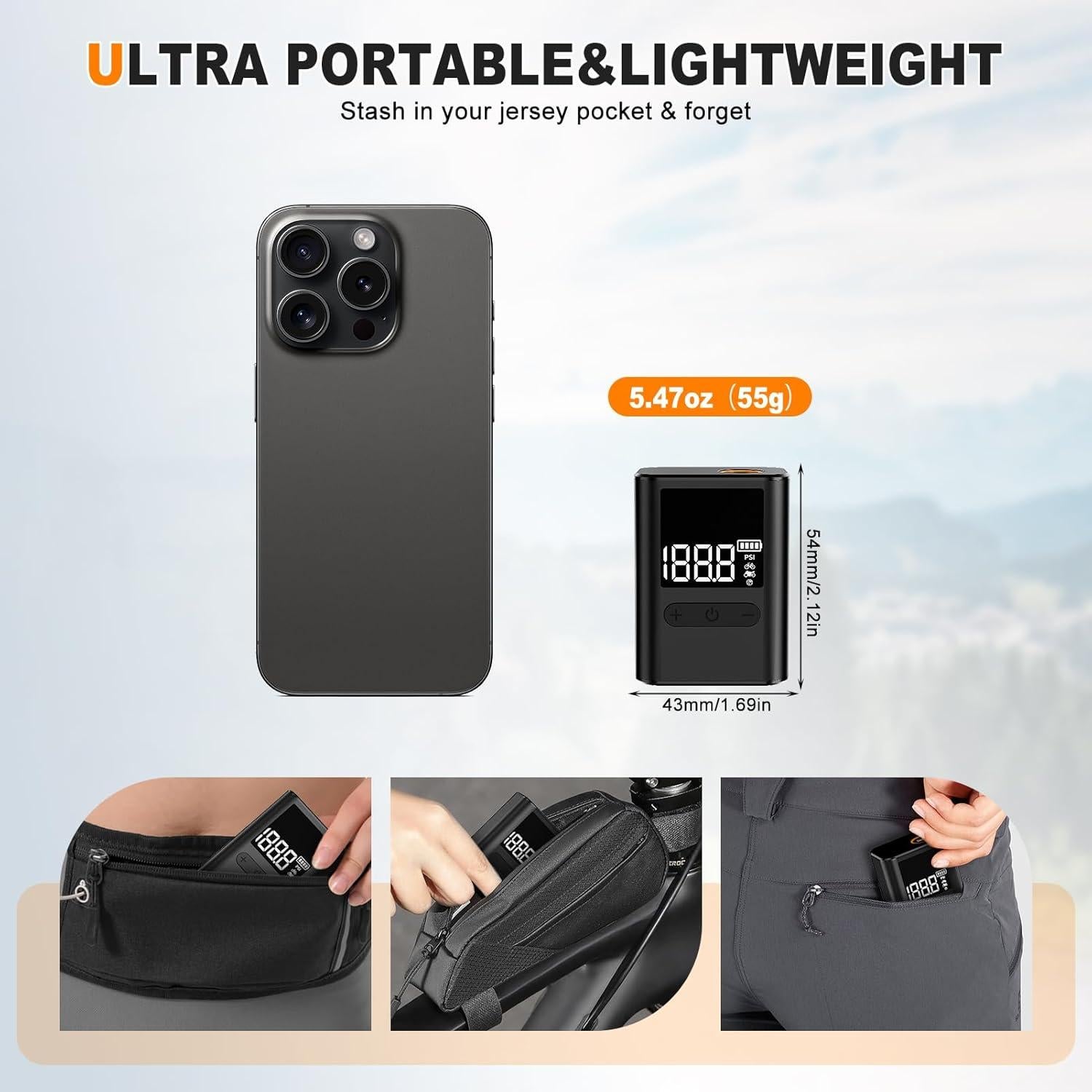 Mini Bomba Eléctrica de Bicicleta HIITYFF, 100 PSI, USB-C