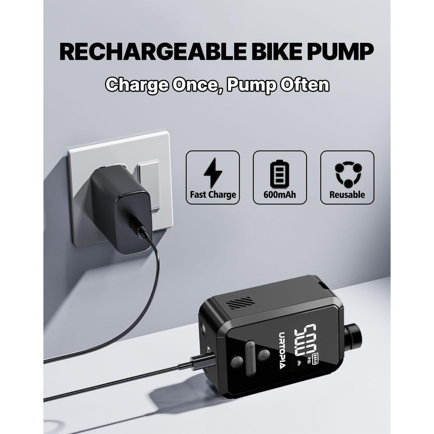 Bomba de Bicicleta Eléctrica URTOPIA HW-142, 150 PSI, Portátil