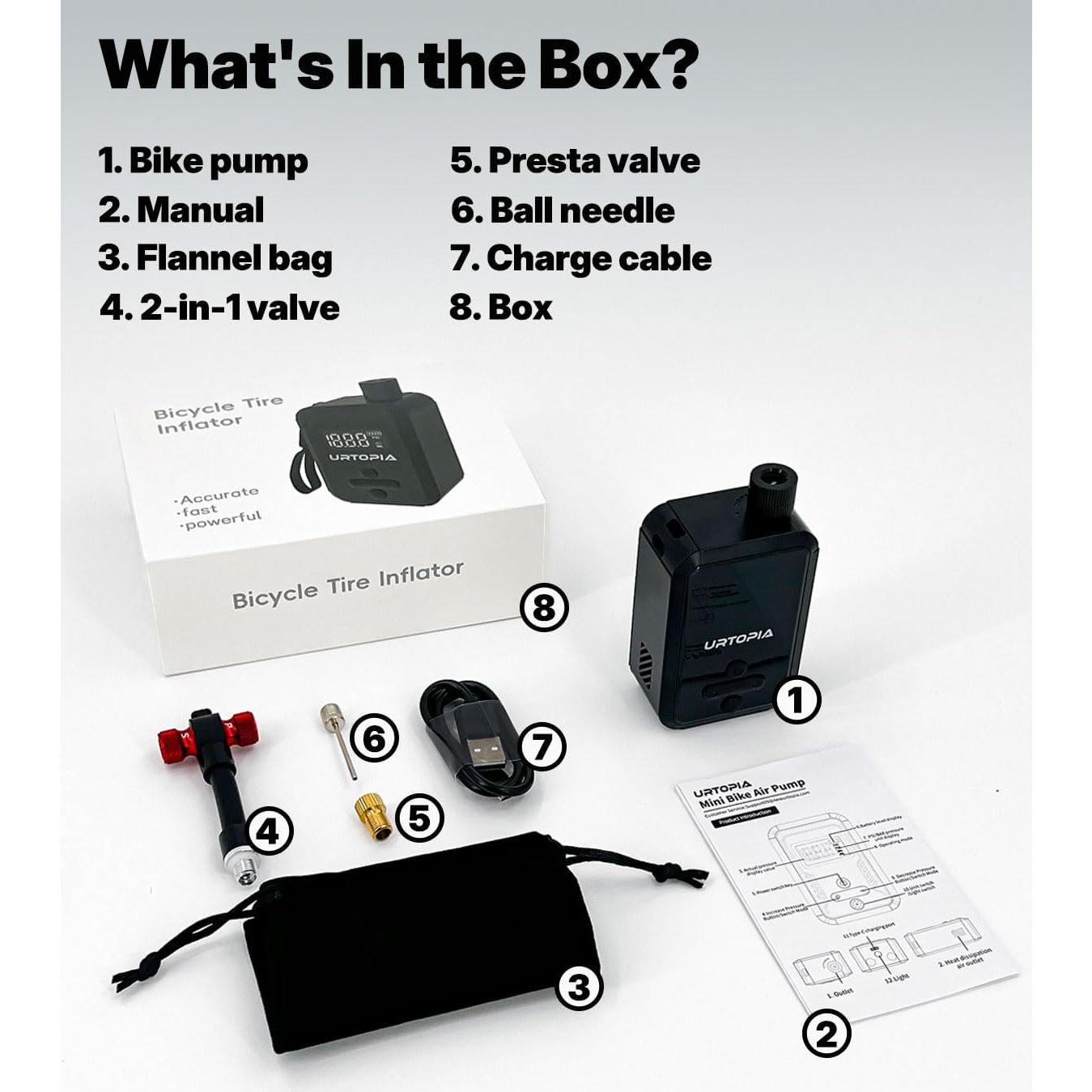 Bomba de Bicicleta Eléctrica URTOPIA HW-142, 150 PSI, Portátil