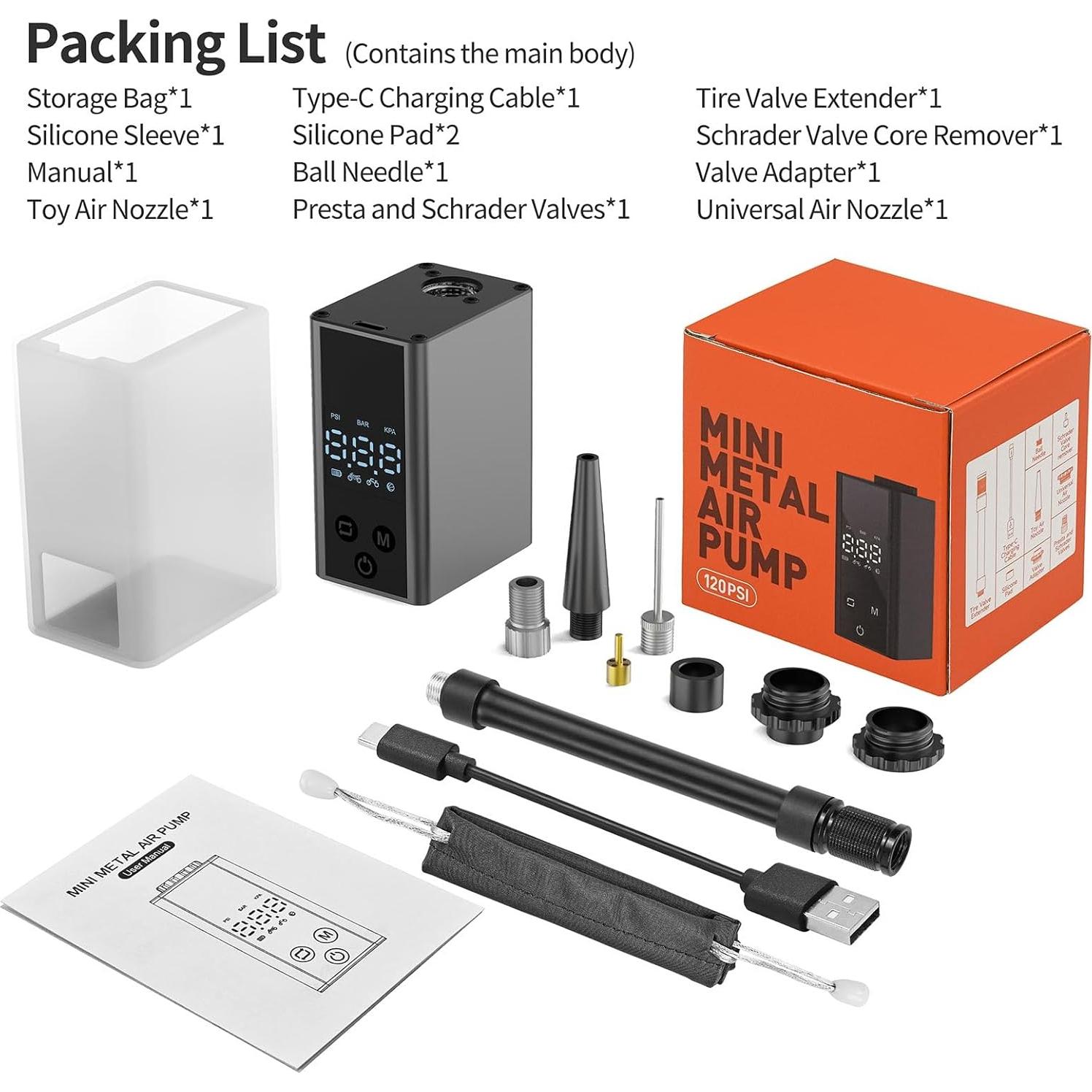 Mini bomba eléctrica de bicicleta Huuflyty 120 PSI portátil