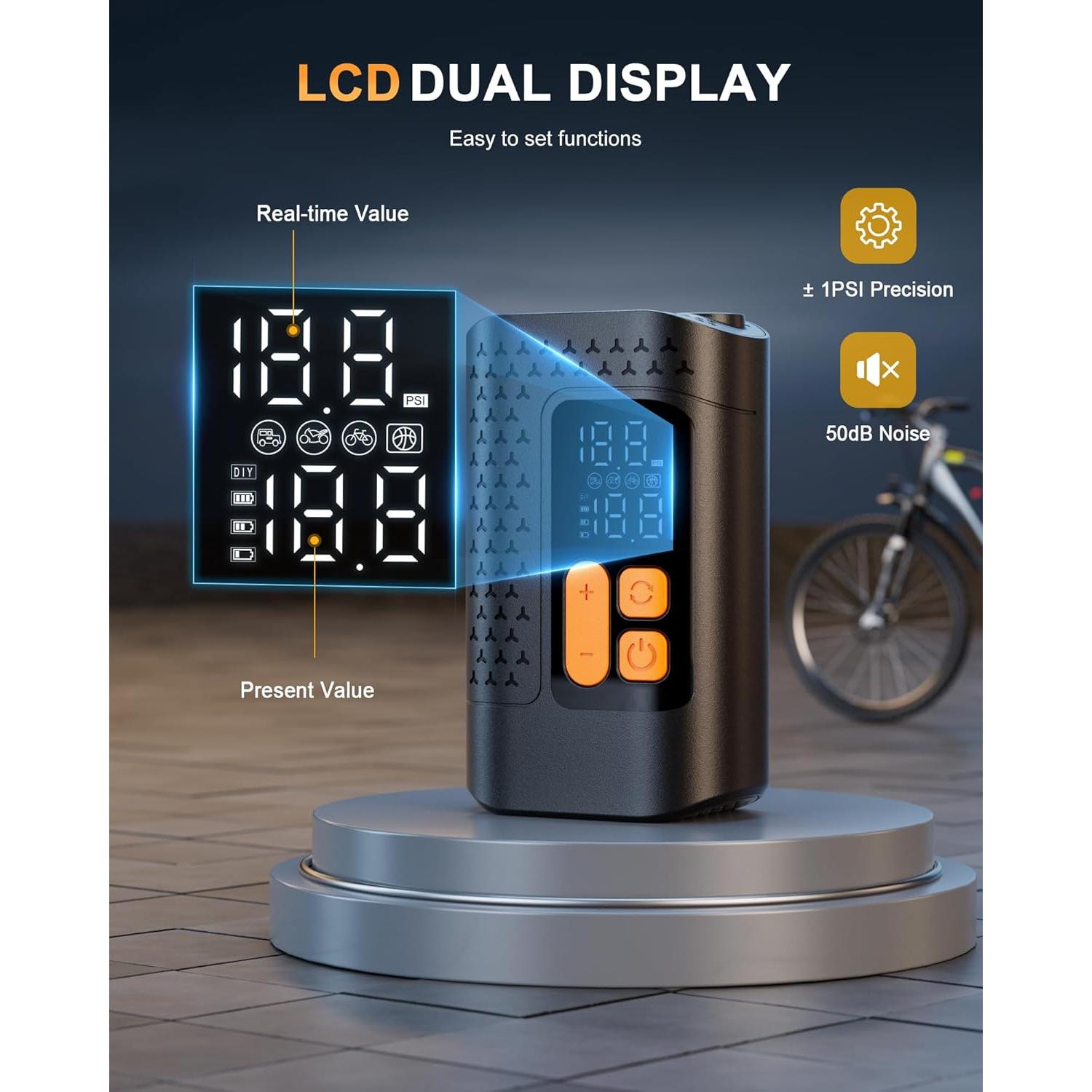 Bomba de Bicicleta Eléctrica Aucoza A5 160 PSI Compacta