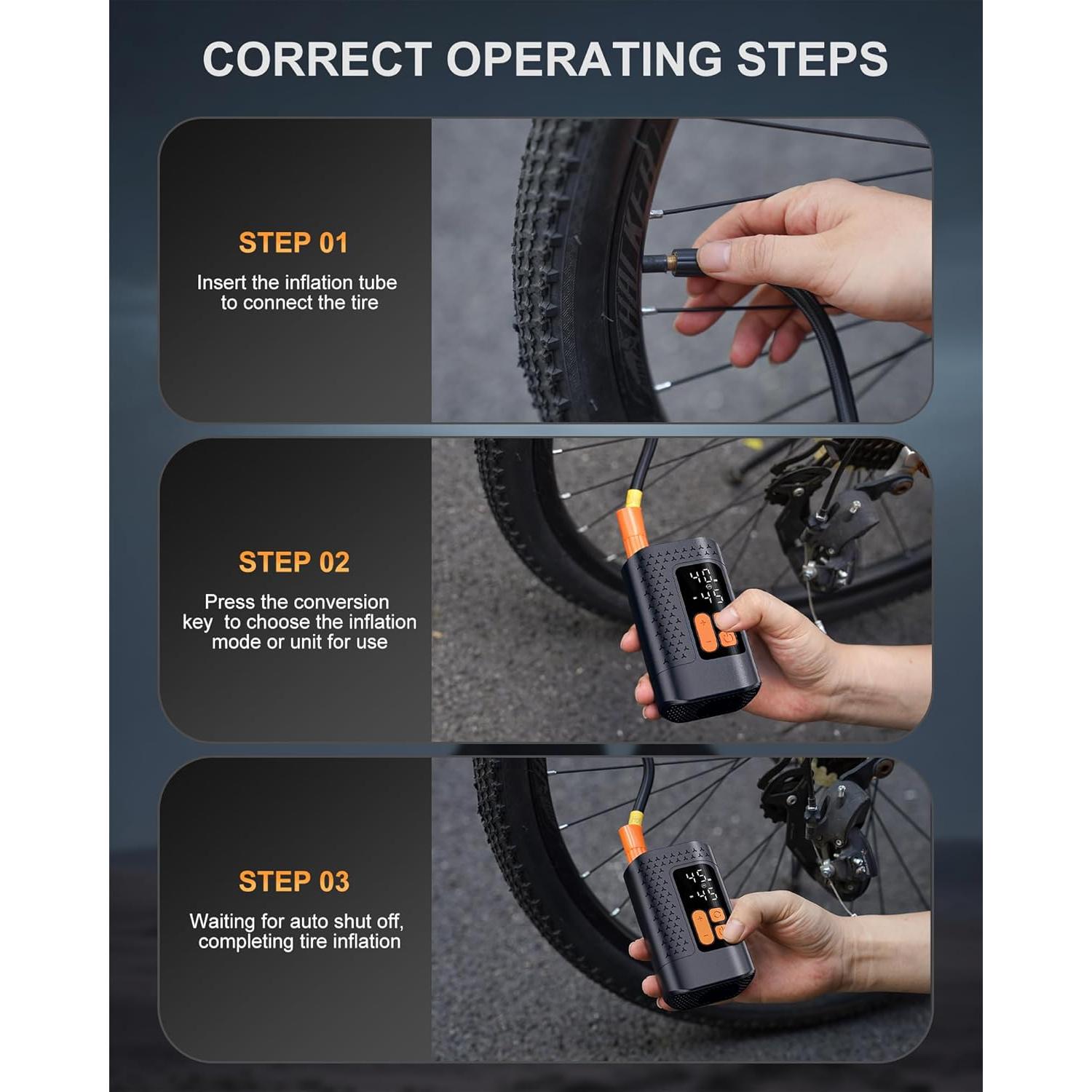 Bomba de Bicicleta Eléctrica Aucoza A5 160 PSI Compacta