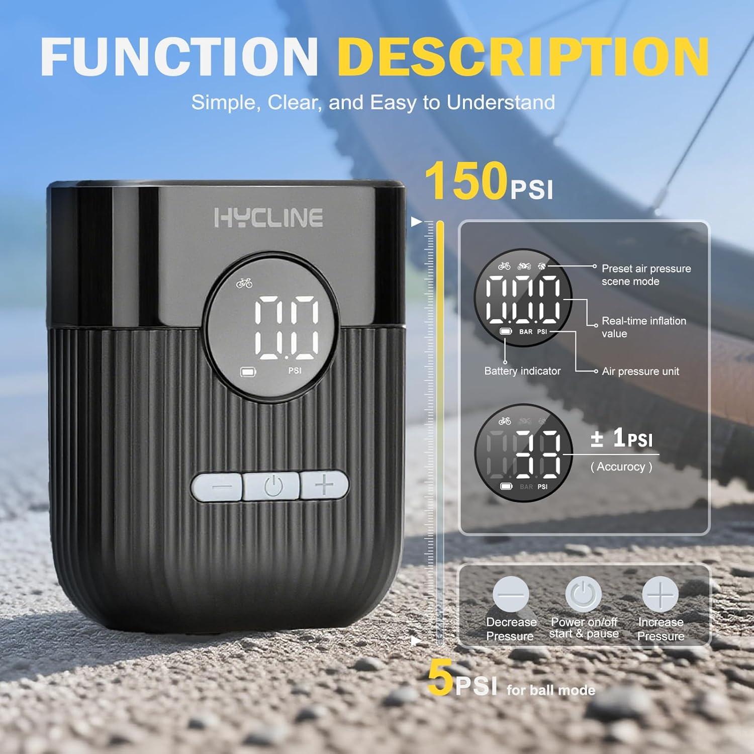 Bomba de Bicicleta Eléctrica Mini Hycline 150 PSI Portátil