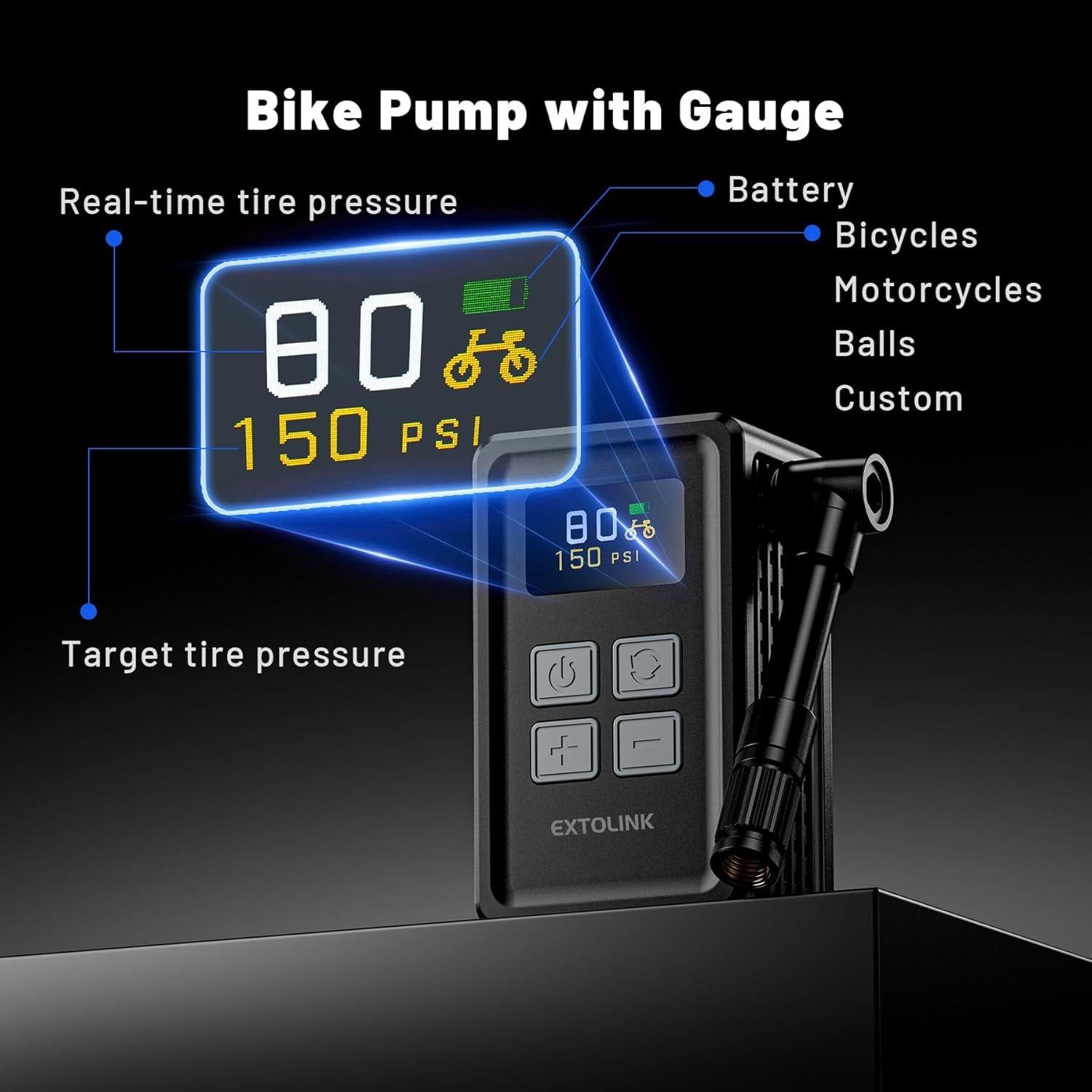 Mini Bomba Eléctrica de Neumáticos EXTOLINK WK-BL01 150 PSI