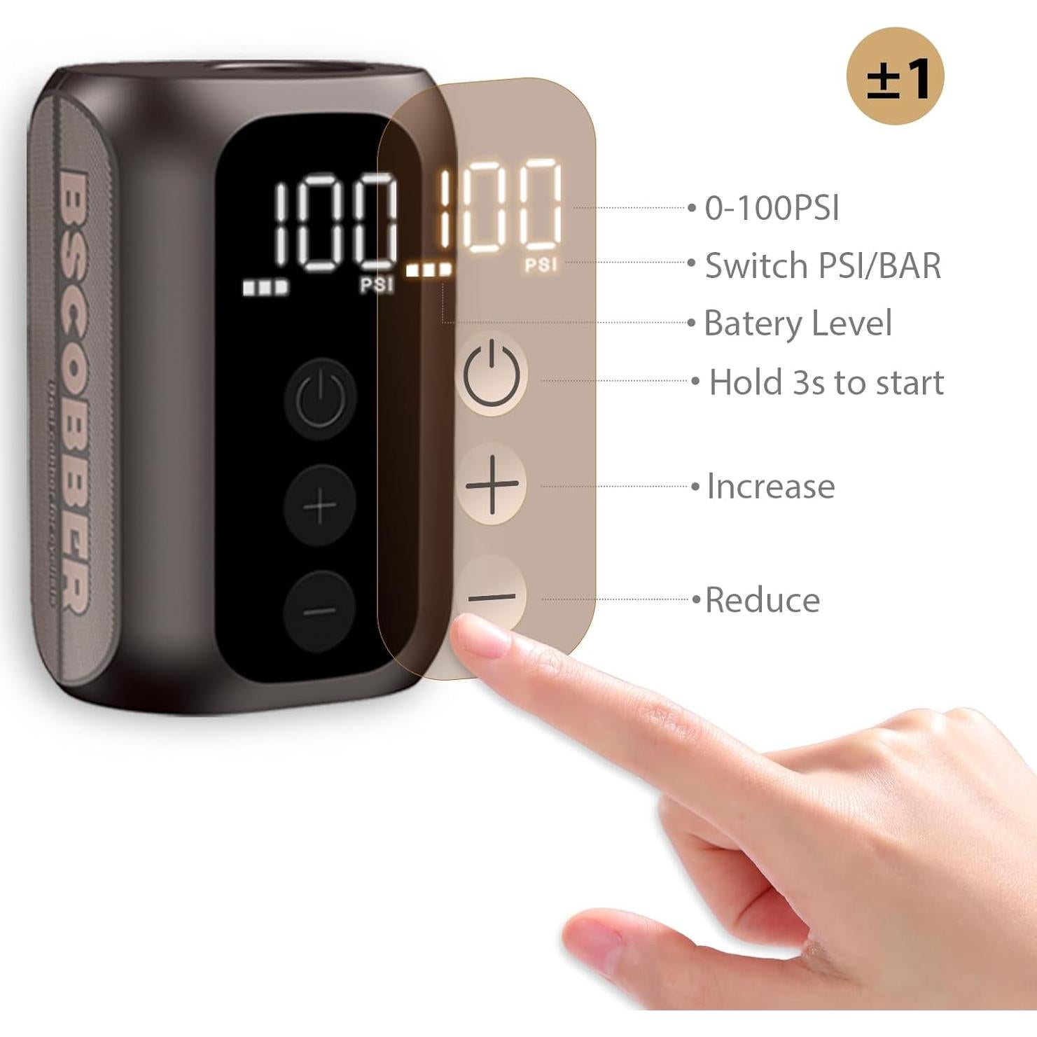 Mini Bomba de Aire Eléctrica BSCOBBER 100PSI Portátil