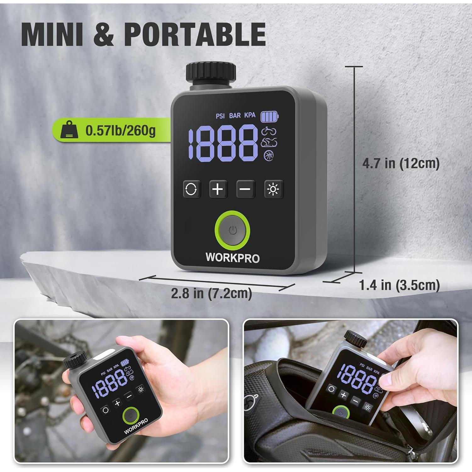 Bomba de Bicicleta Eléctrica WORKPRO Mini 140 PSI Portátil