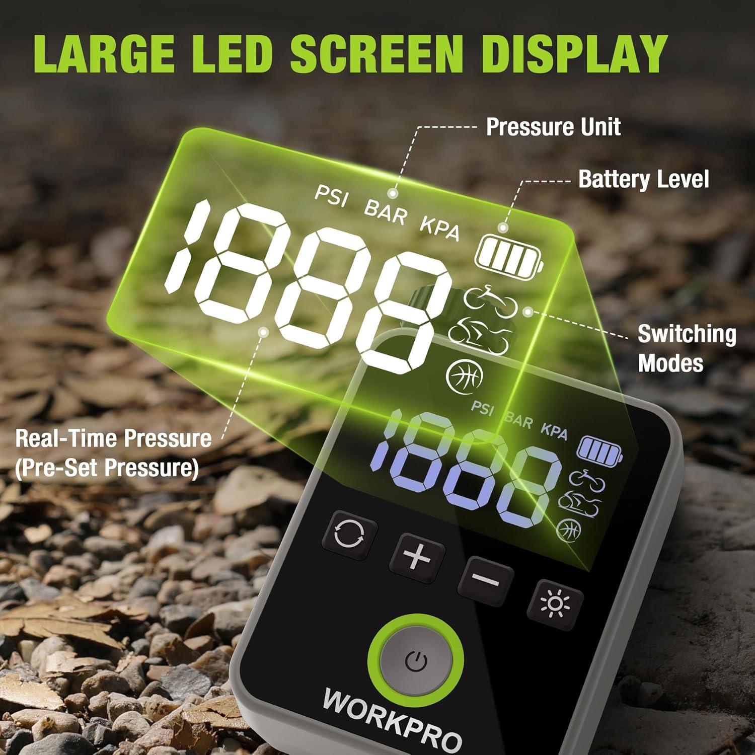 Bomba de Bicicleta Eléctrica WORKPRO Mini 140 PSI Portátil