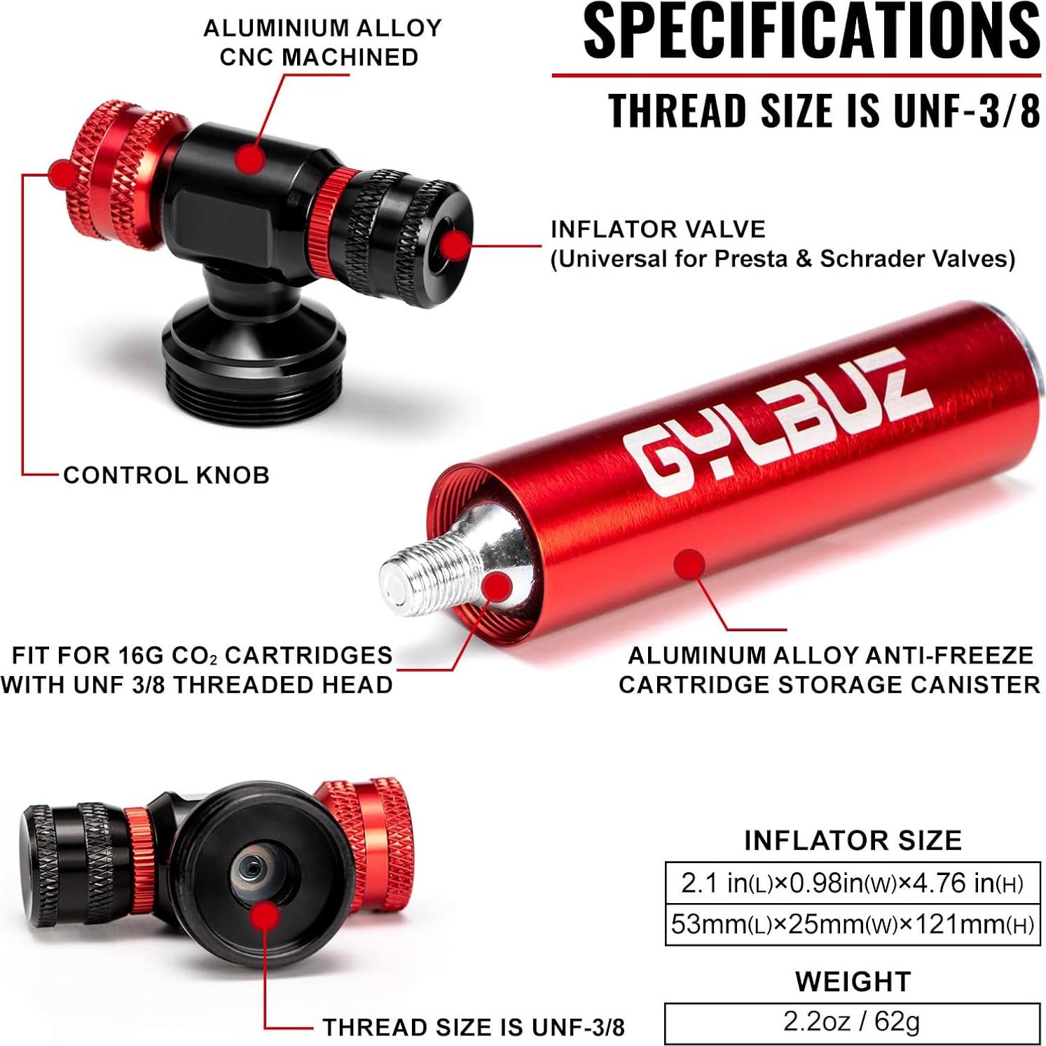 Inflador de Neumáticos de Bicicleta CO2 Gylbuz - Portátil y Ligero