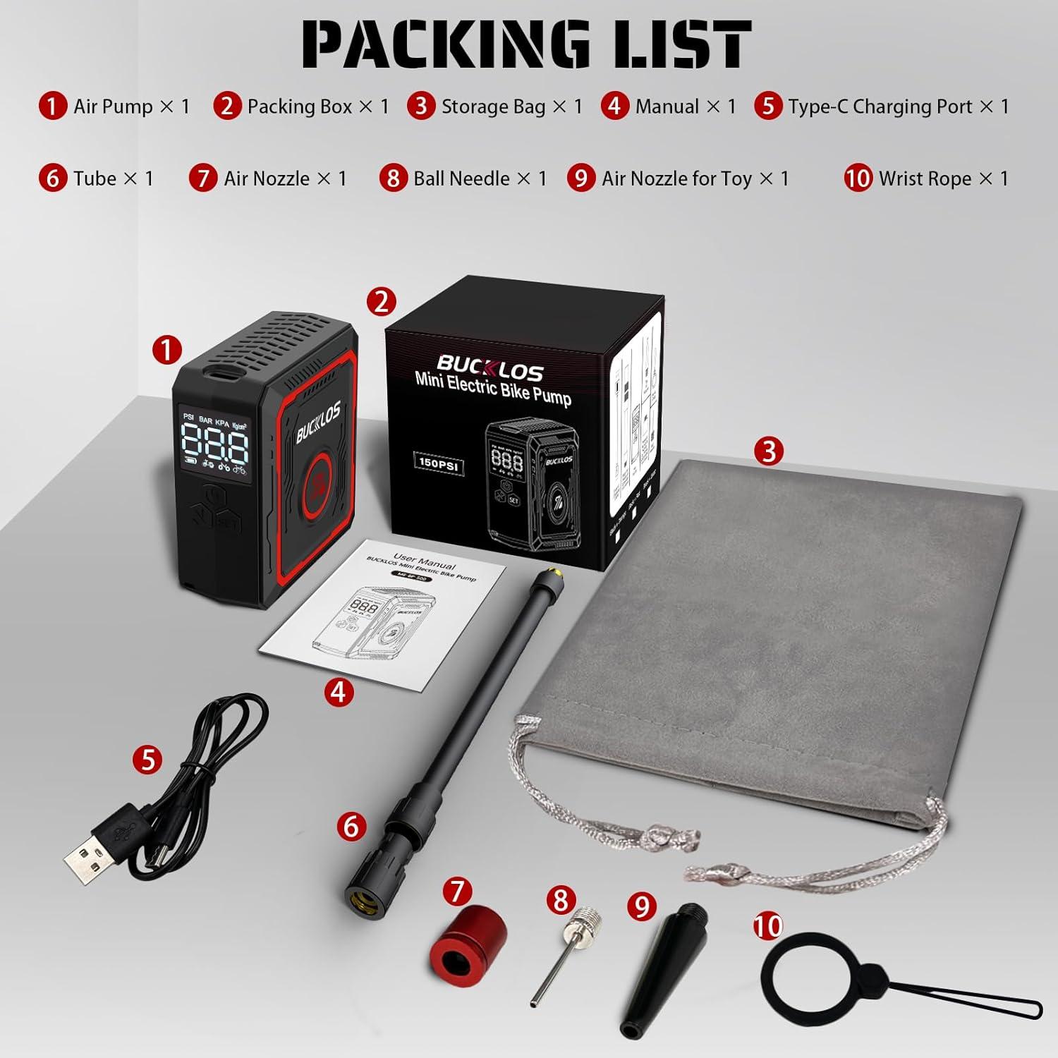 Bomba Eléctrica Portátil BUCKLOS 150 PSI con Manómetro Digital