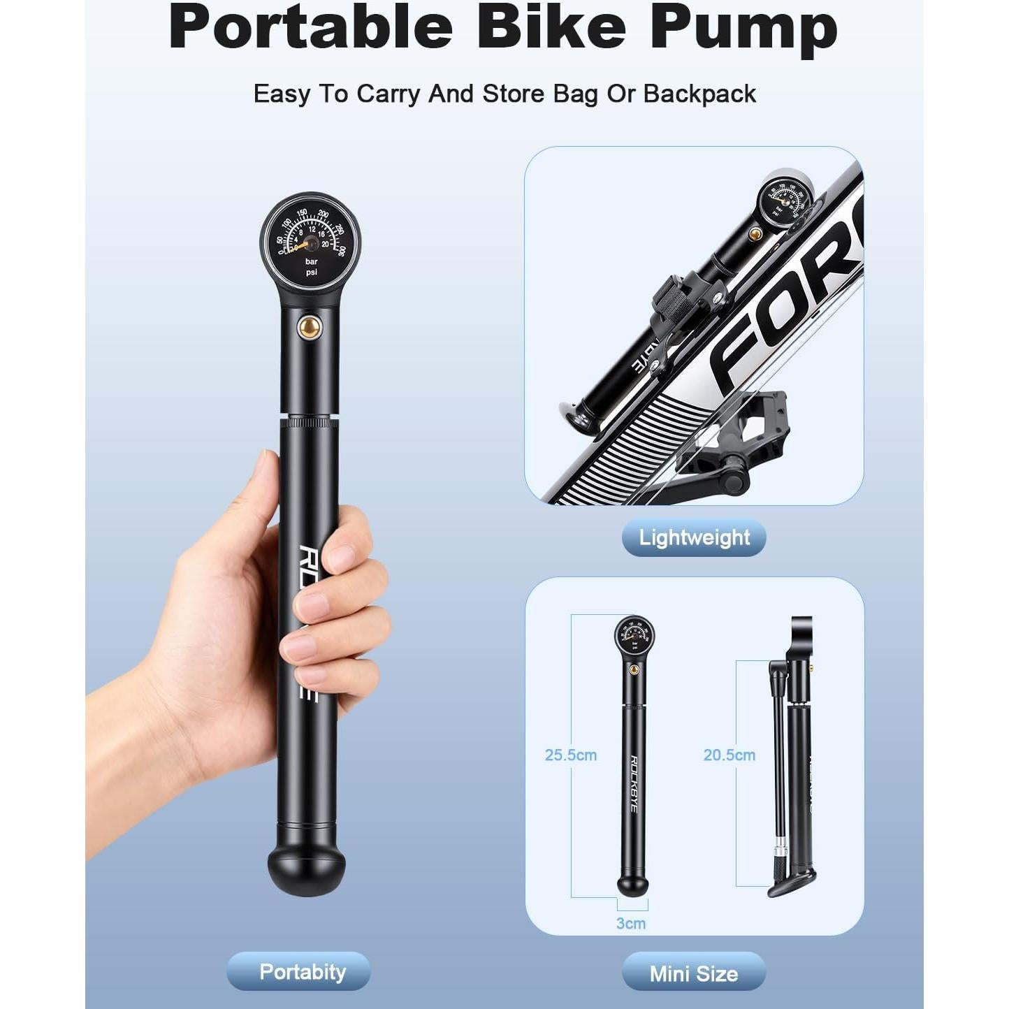 Bomba de Aire para Bicicleta POWVINE 300PSI Portátil