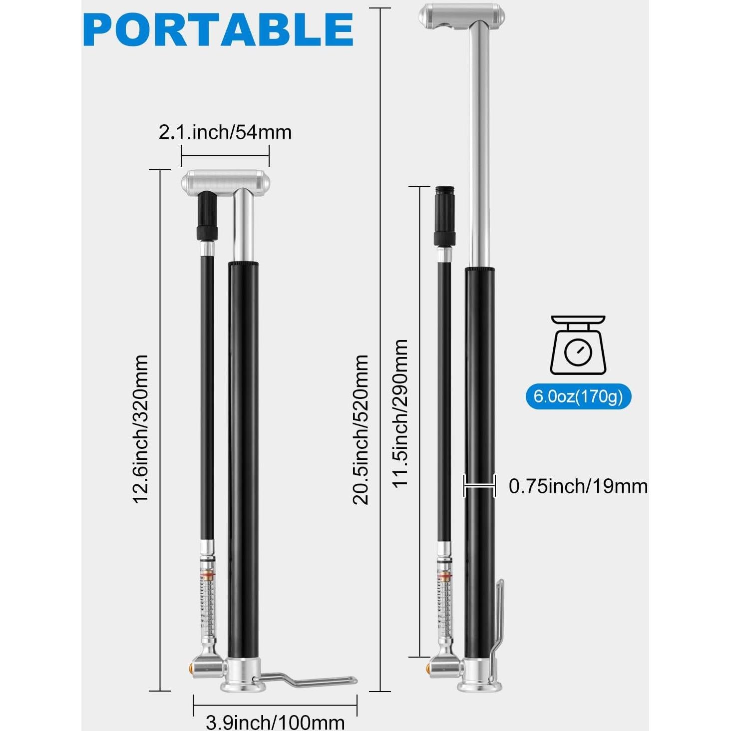 Bomba de Pie Mini JULAI con Manómetro 160 PSI para Bicicleta