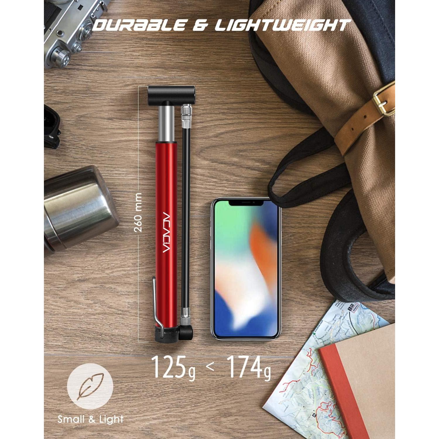 Bomba de Bicicleta Mini ACACIA 130 PSI Compatible Presta Schrader