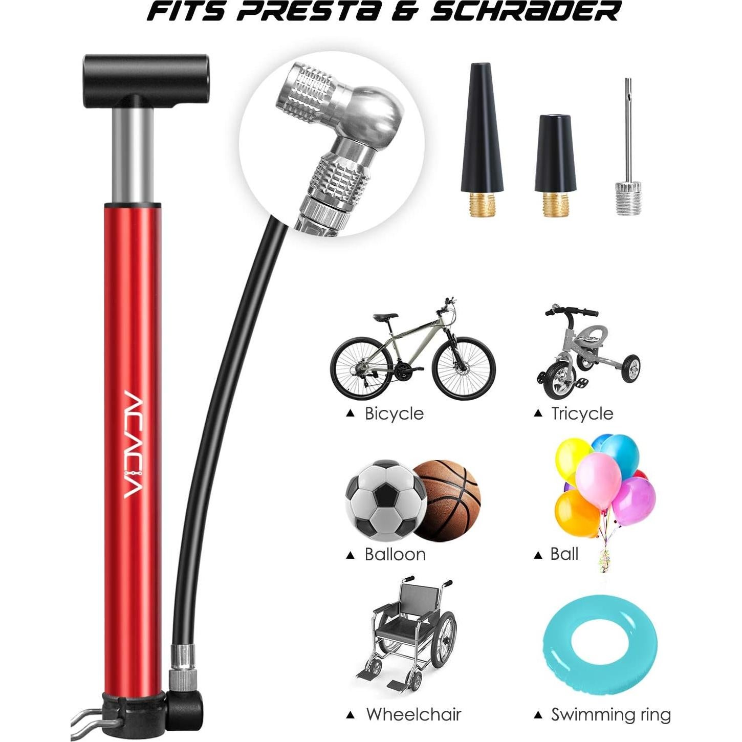 Bomba de Bicicleta Mini ACACIA 130 PSI Compatible Presta Schrader