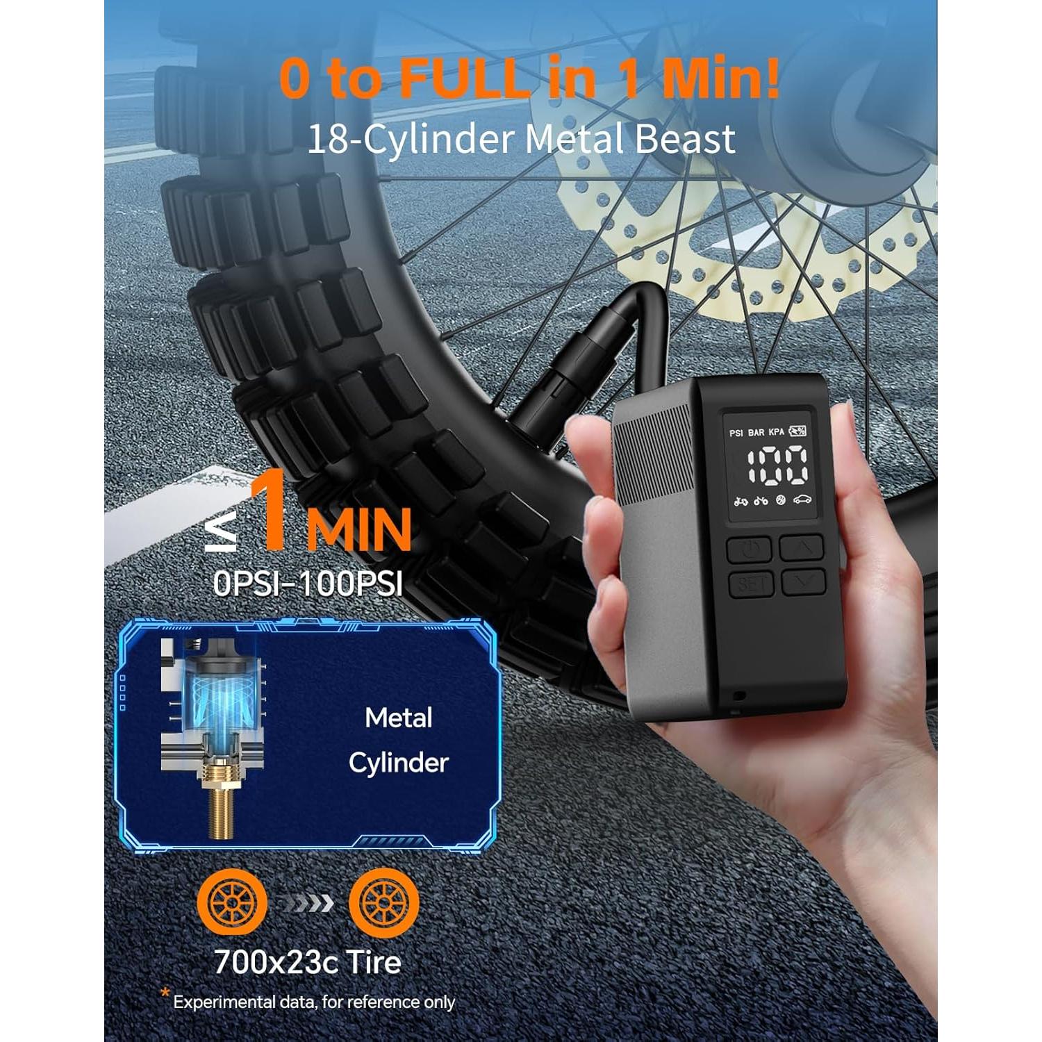 Bomba Eléctrica Portátil Yetour AP114B 150PSI con Manómetro