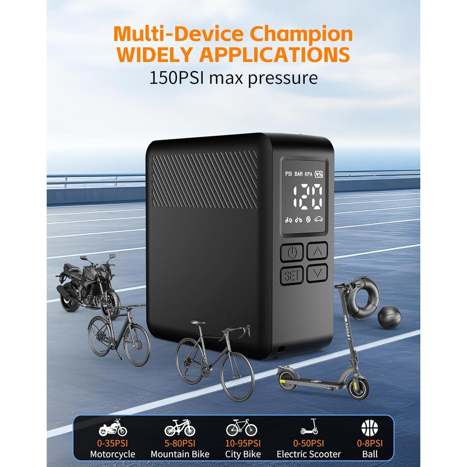 Bomba Eléctrica Portátil Yetour AP114B 150PSI con Manómetro