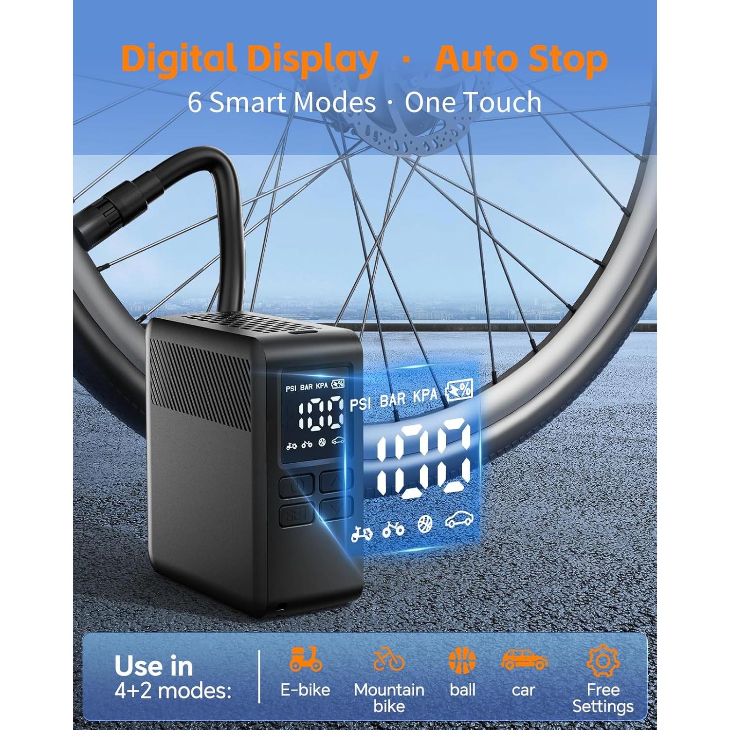 Bomba Eléctrica Portátil Yetour AP114B 150PSI con Manómetro