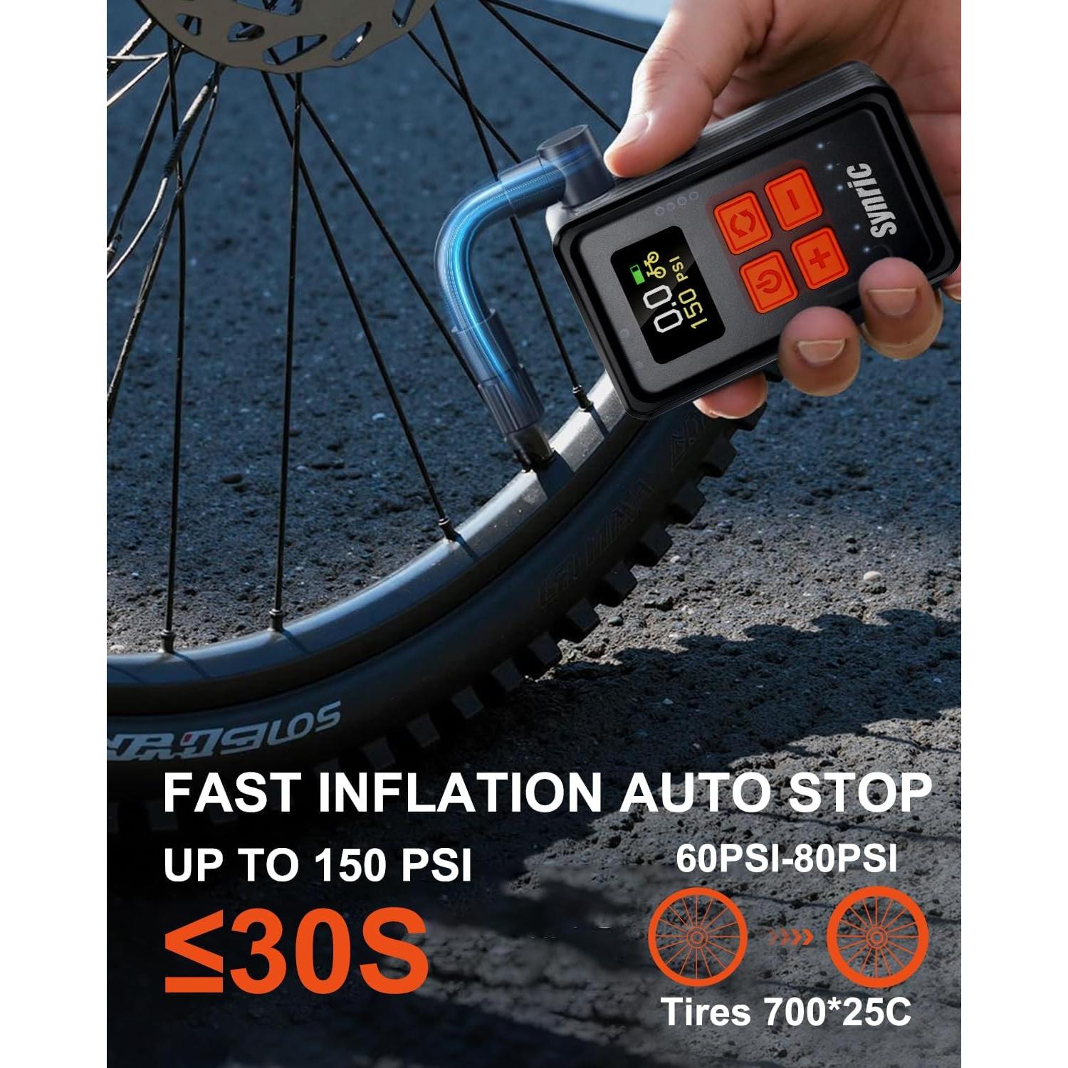 Mini Bomba de Aire Eléctrica Synric 150 PSI con Manómetro