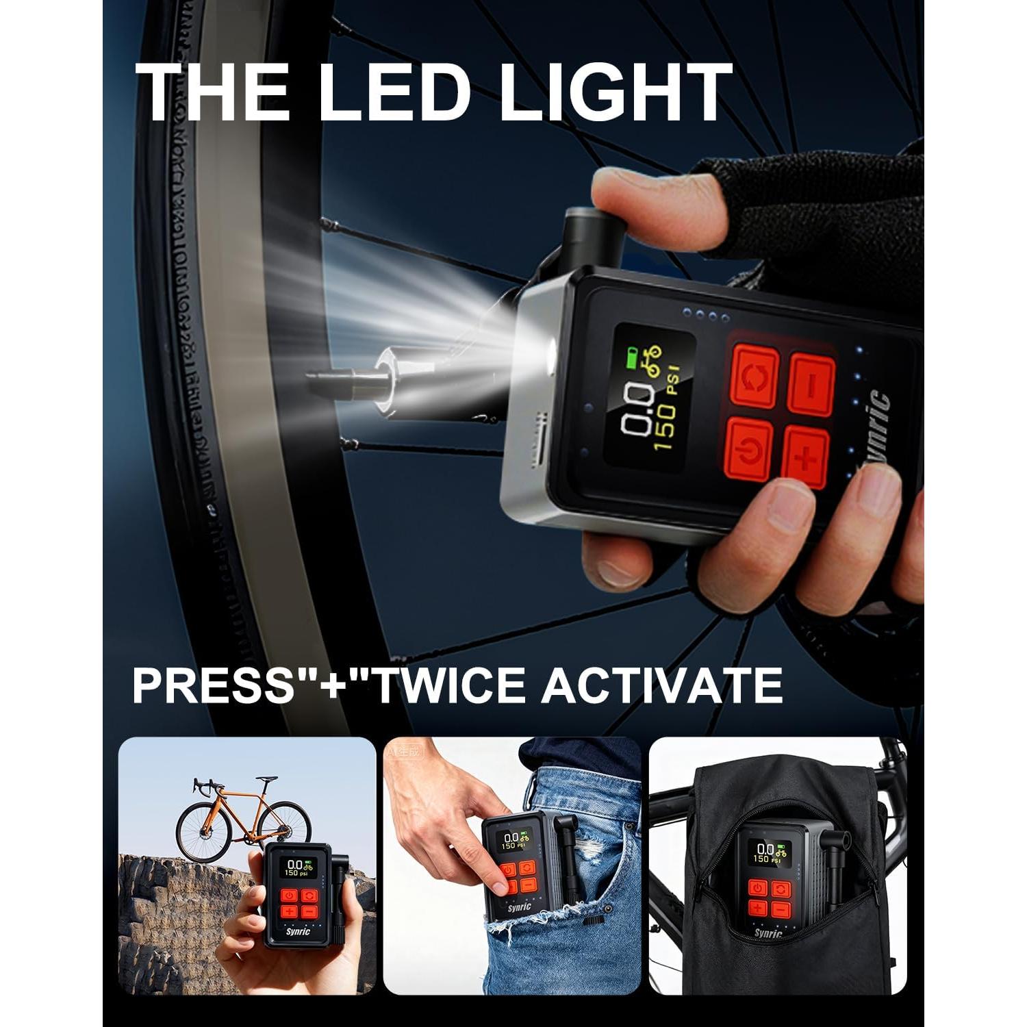 Mini Bomba de Aire Eléctrica Synric 150 PSI con Manómetro