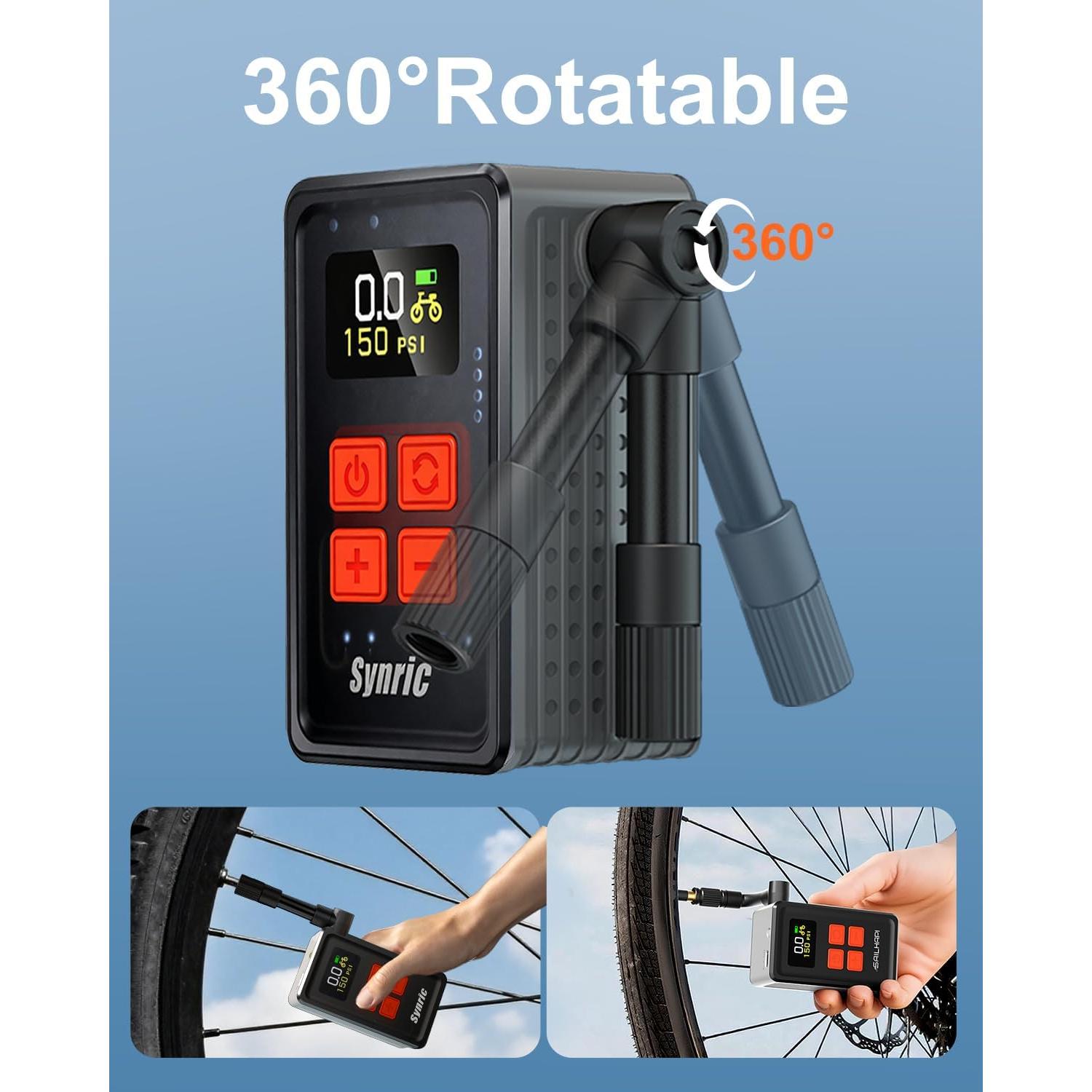 Mini Bomba de Aire Eléctrica Synric 150 PSI con Manómetro