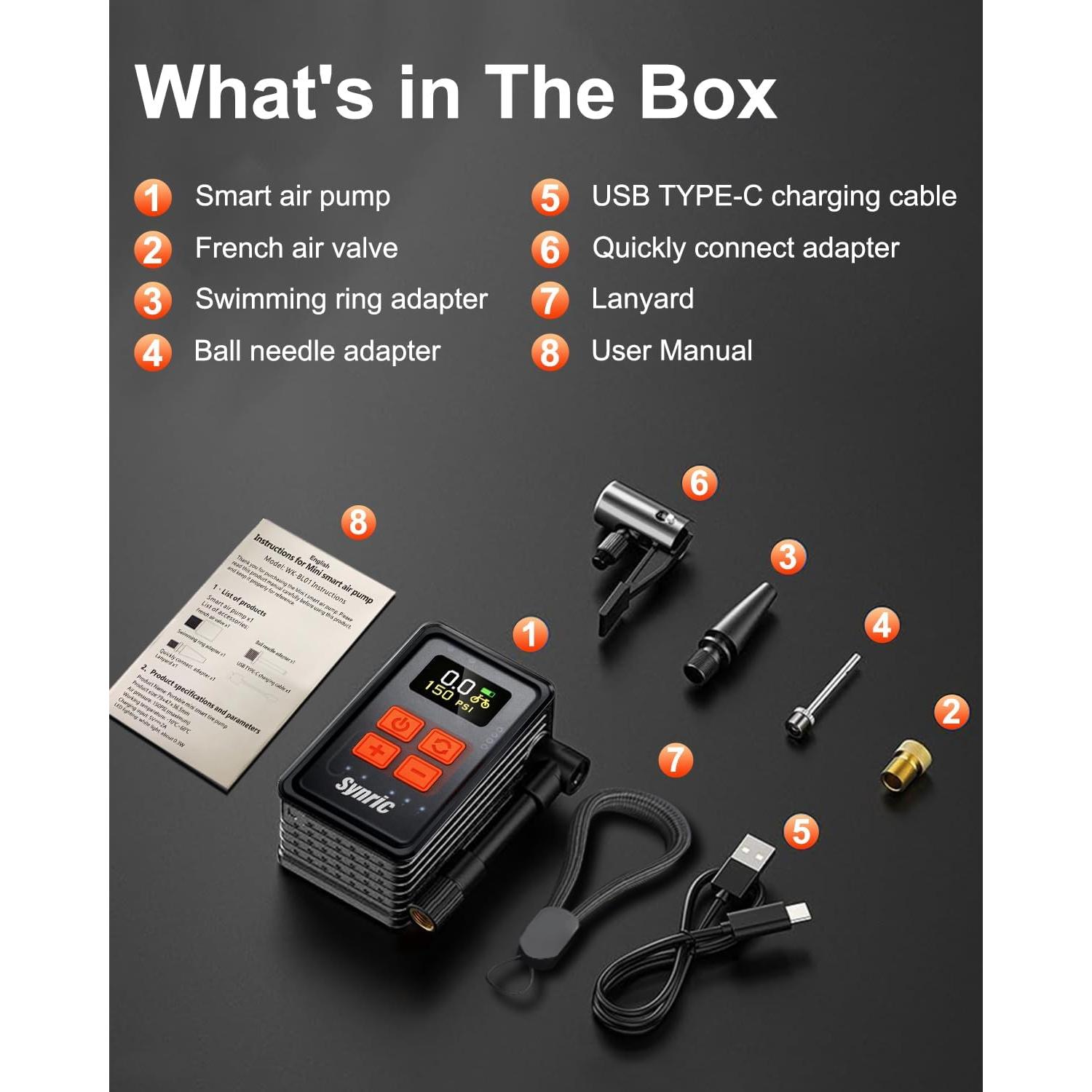 Mini Bomba de Aire Eléctrica Synric 150 PSI con Manómetro