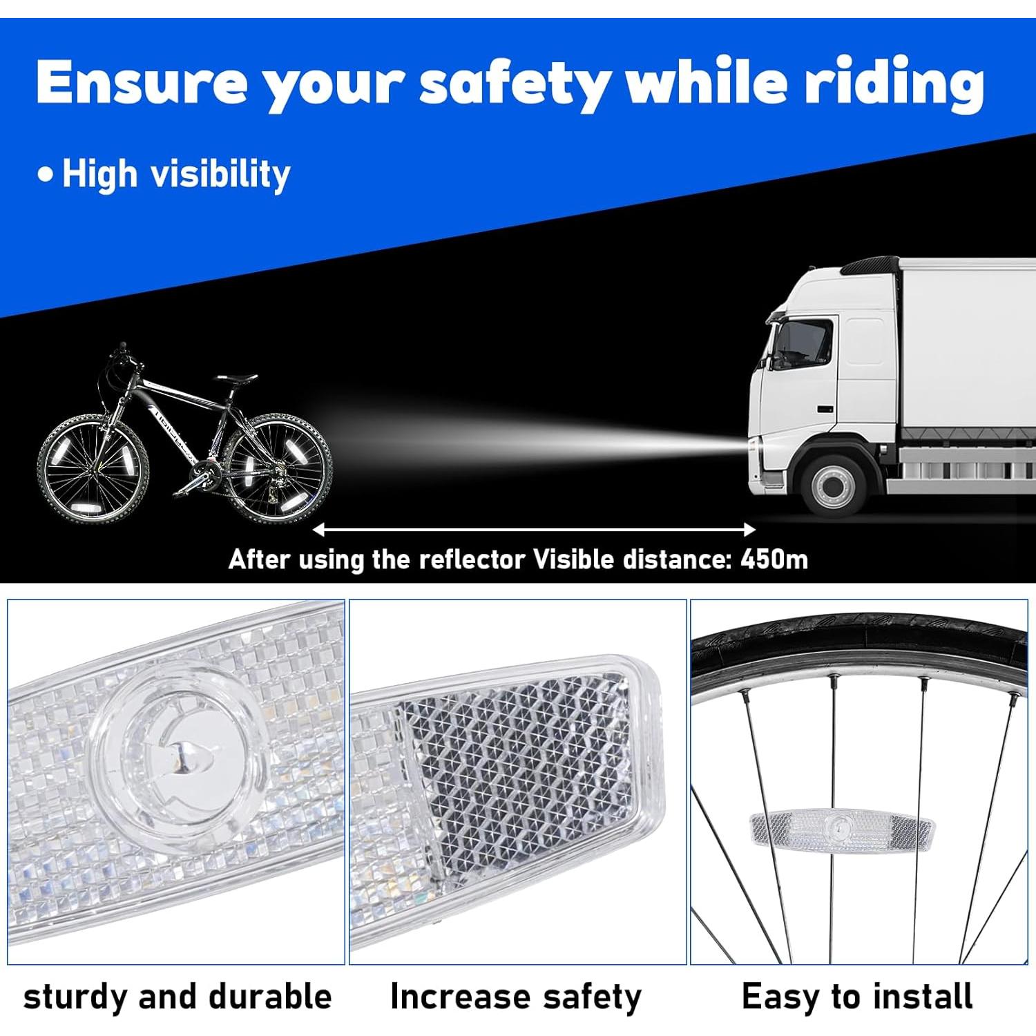 Paquete de 4 Reflectores de Rueda Gtziqa para Bicicleta Blanca