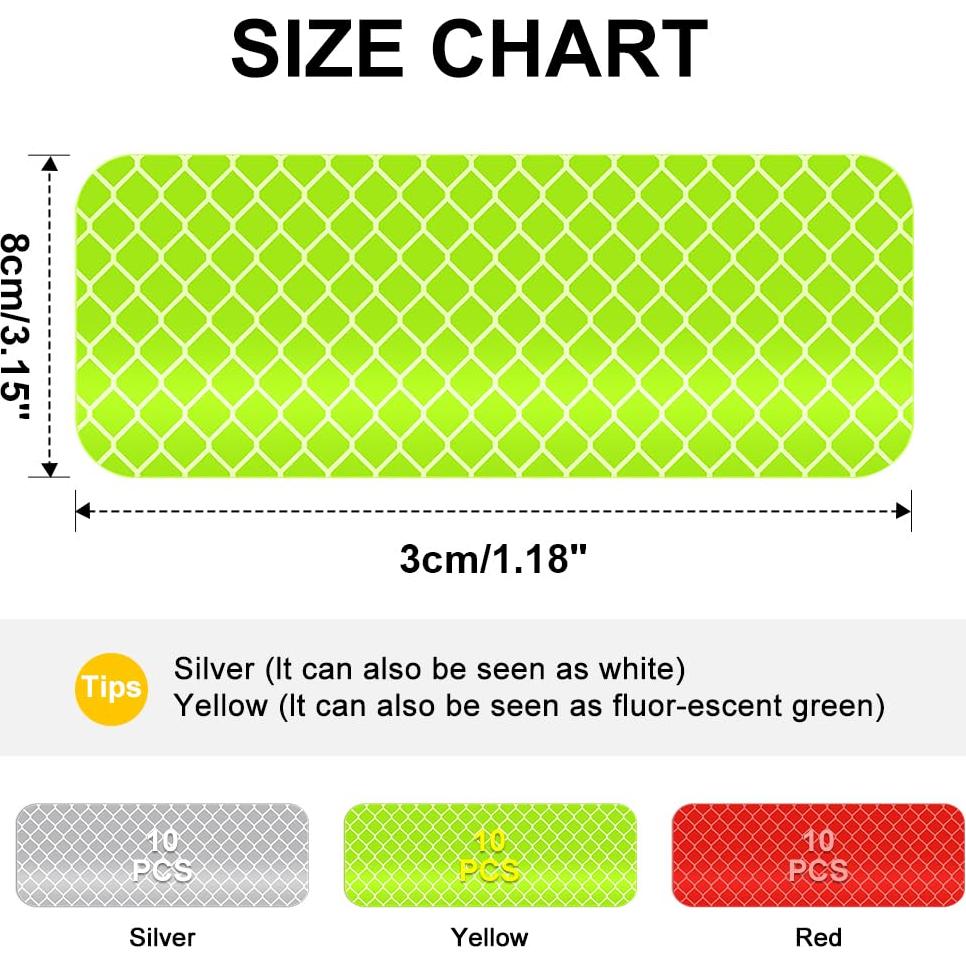Pegatinas Reflectantes Gozantine 30 Pcs 8x3 cm Alta Visibilidad