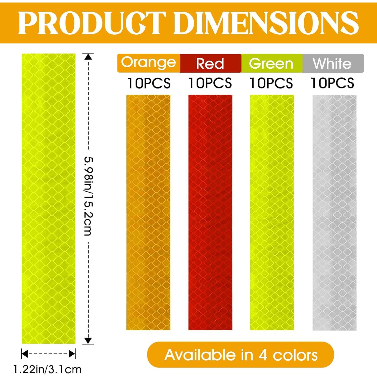Cinta Reflectante de Seguridad 40 Pcs Dirvcp - Impermeable 3.1x15.2 cm