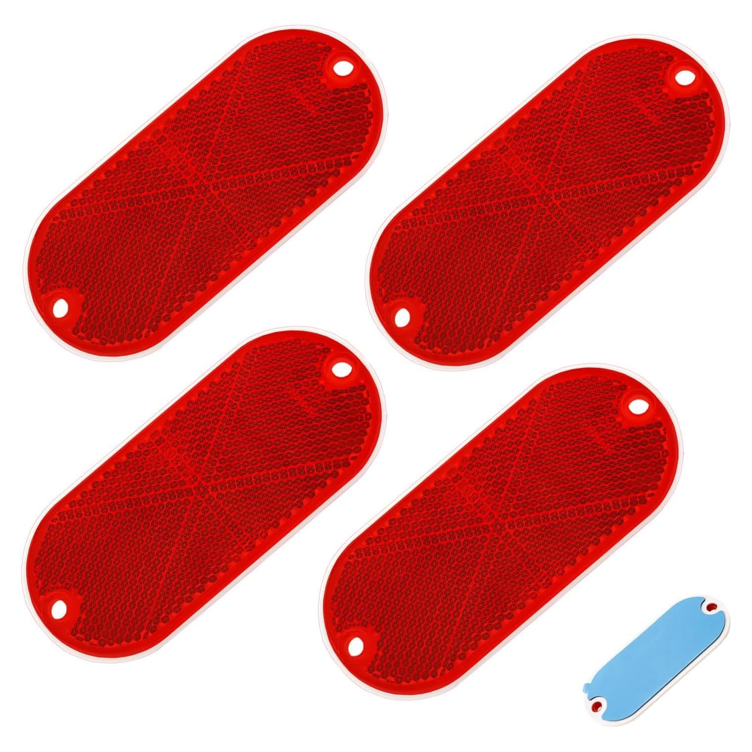 4 Reflectores Ovalados Rovella Rojo 11.4x5.1 cm Montaje Rápido