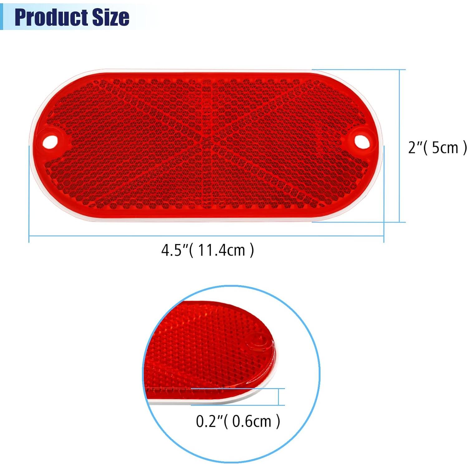 4 Reflectores Ovalados Rovella Rojo 11.4x5.1 cm Montaje Rápido