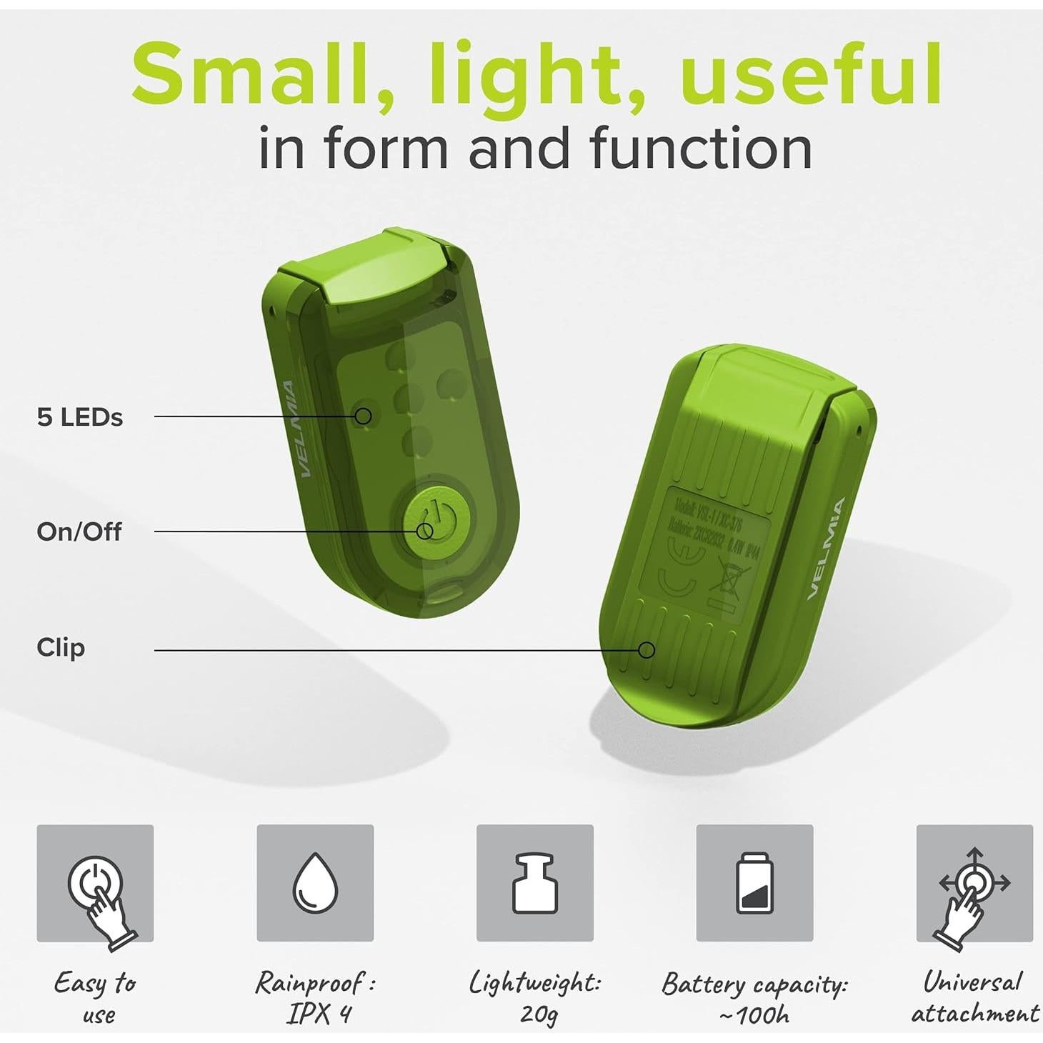 Luz de Seguridad VELMIA para Correr - Paquete de 2, Verde Neón