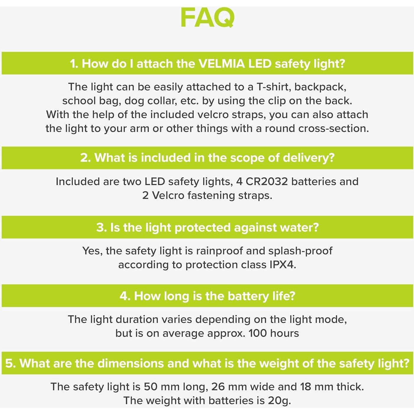 Luz de Seguridad VELMIA para Correr - Paquete de 2, Verde Neón