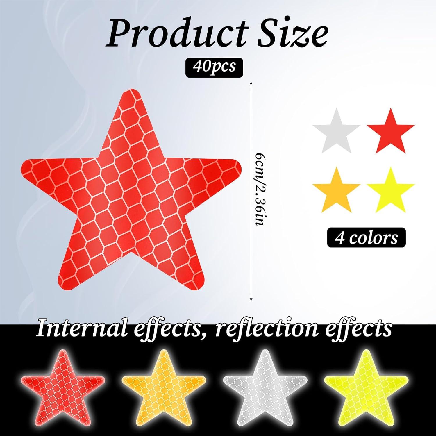 40 Calcomanías Reflectantes Estrella FdcLixuvol 6 cm Alta Visibilidad