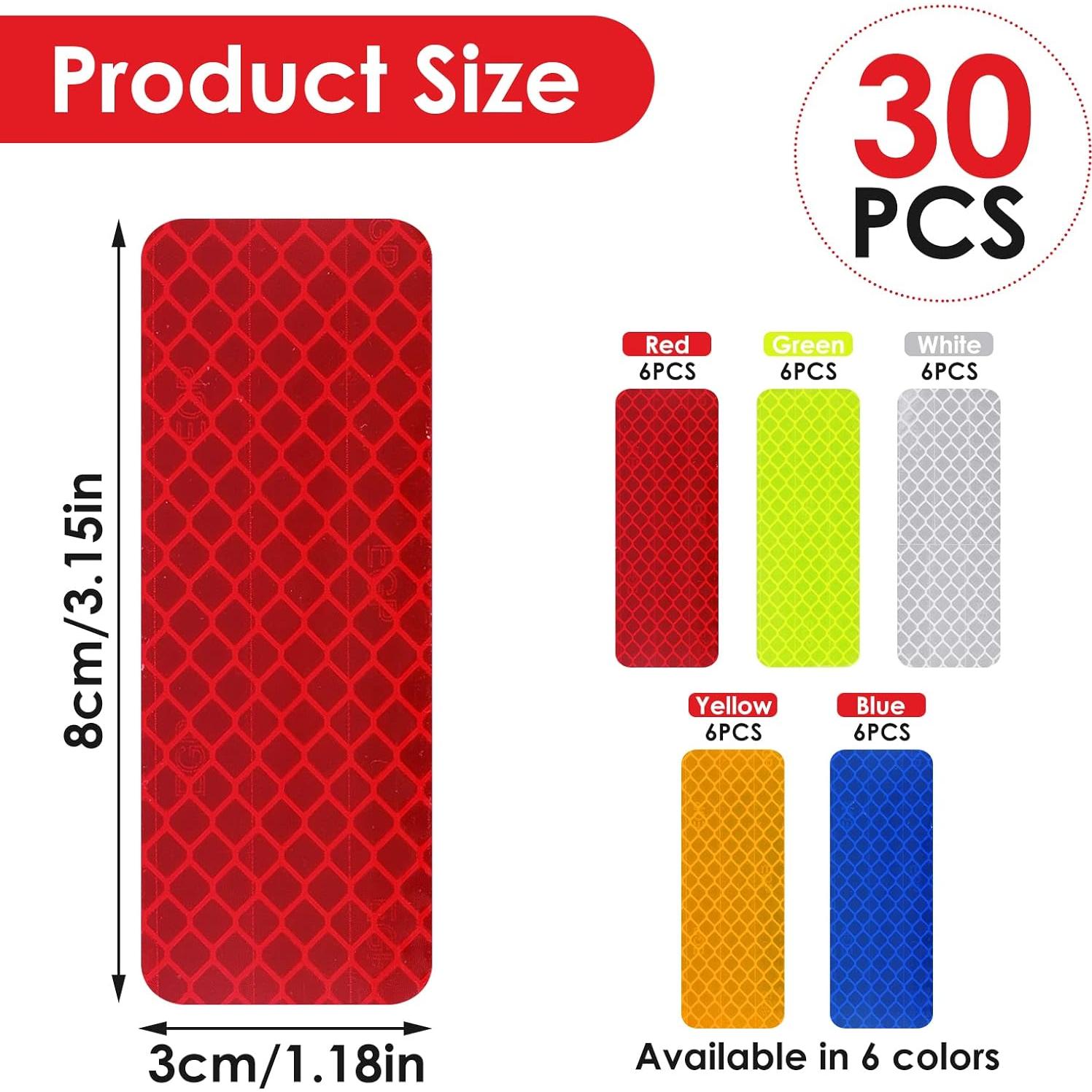 30 Calcomanías Reflectantes de Seguridad Abeillo 3x8 cm