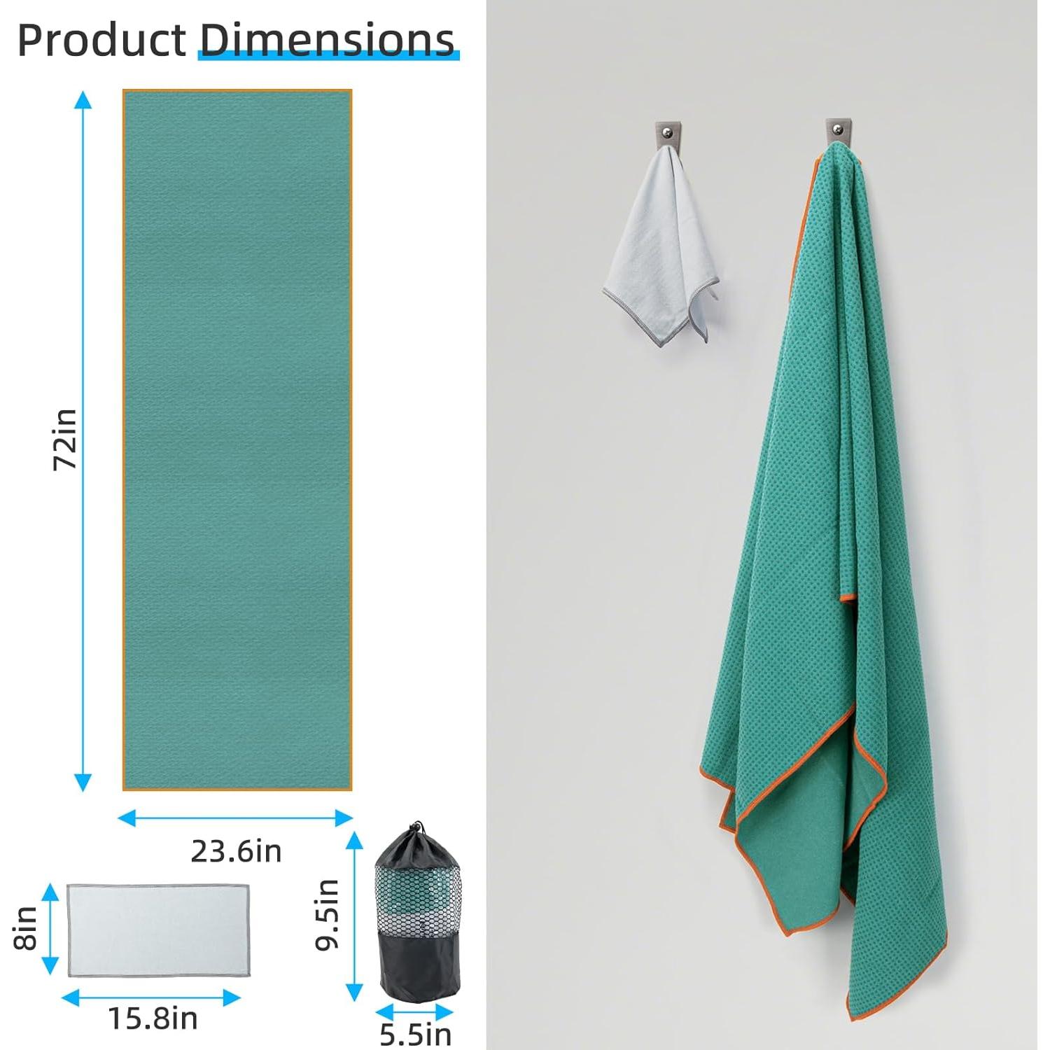 Toalla de Yoga Antideslizante YESLIFE 183x61 cm Microfibra Cian