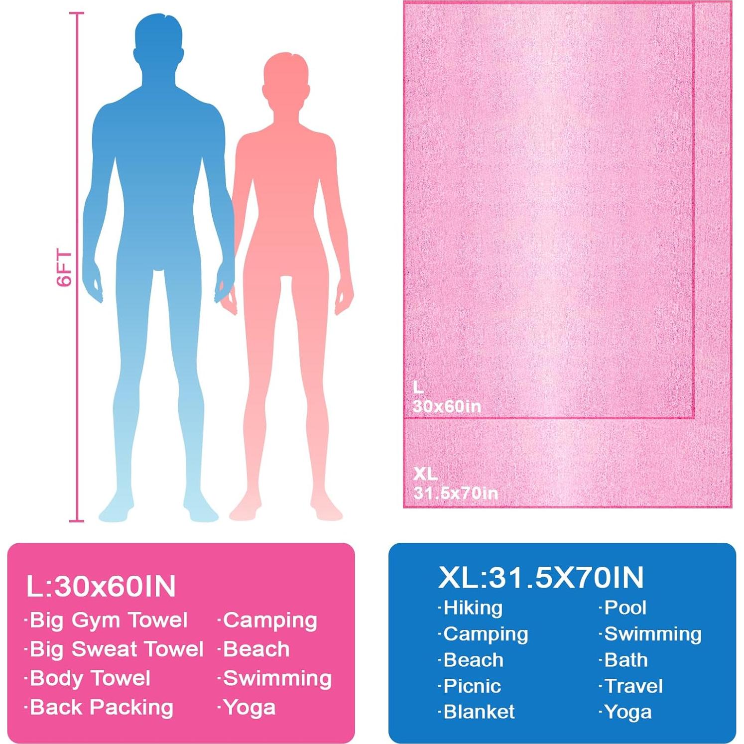 Toalla de Microfibra KISS QUEEN 80x178 cm Rosa Secado Rápido