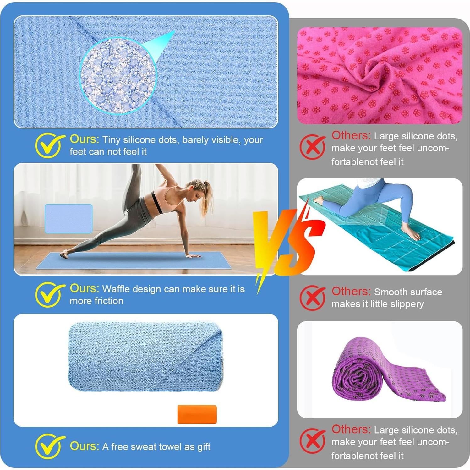 Toalla de Yoga Antideslizante Bihipe 183x63 cm Azul Claro