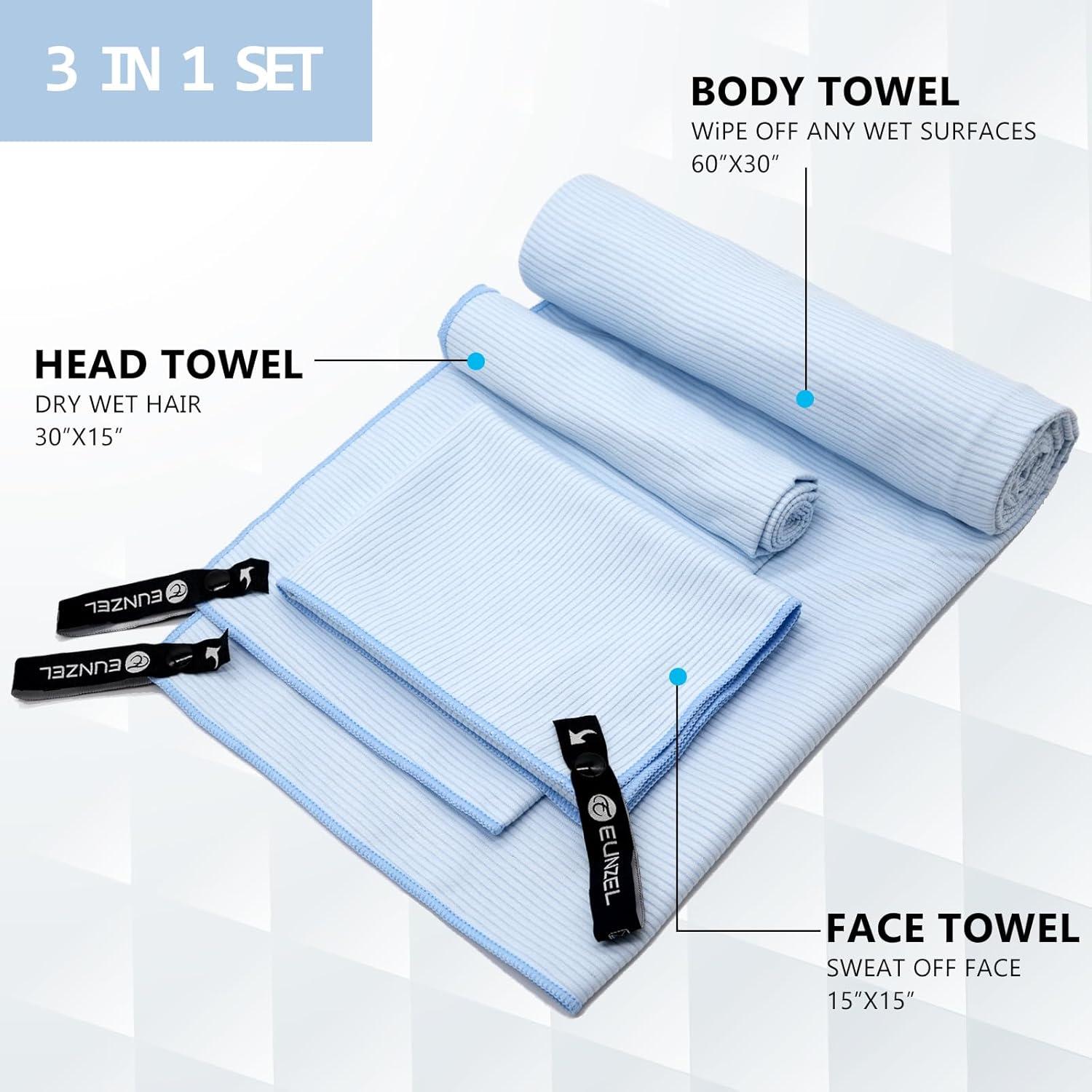 Toalla de Camping Microfibra Eunzel 3 Tamaños Secado Rápido