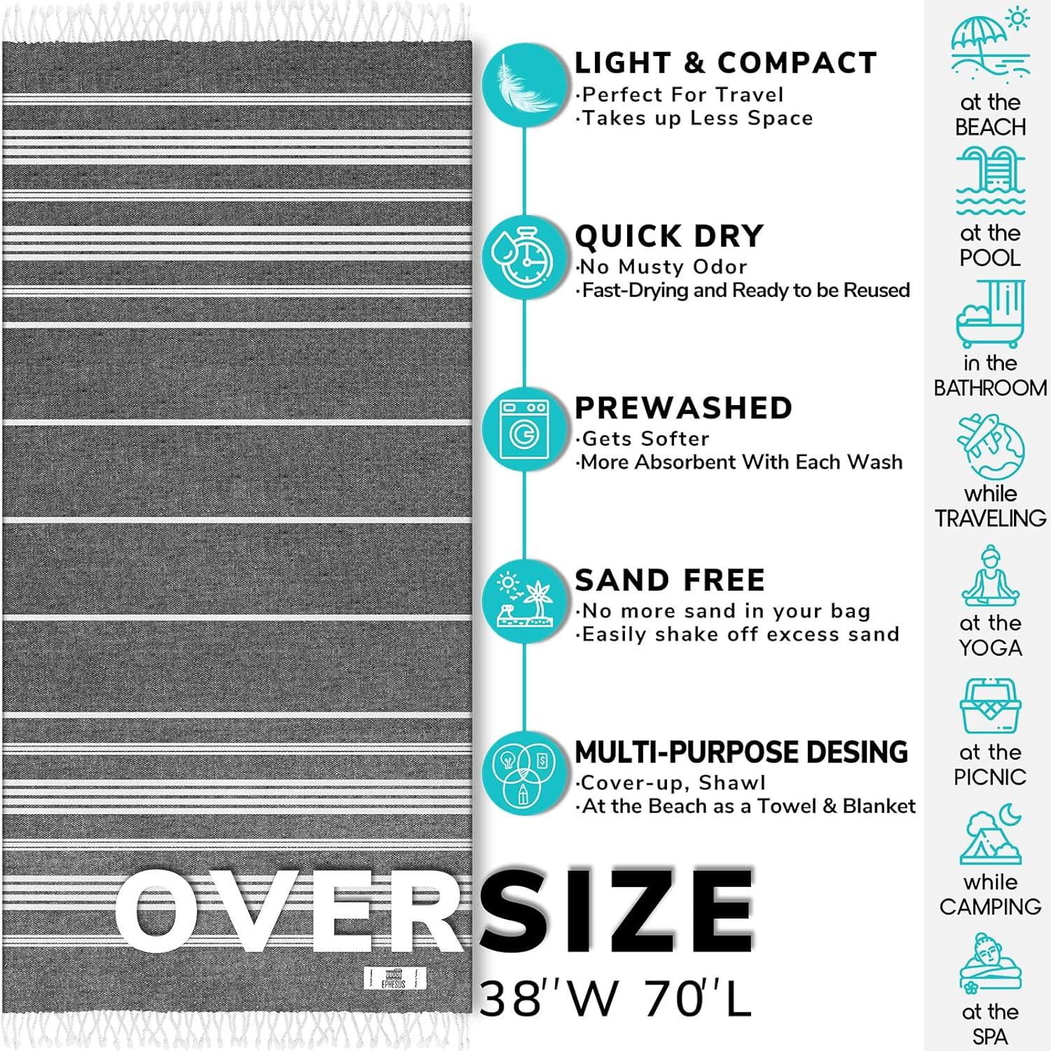 Toalla de Playa Turca EPHESUS Sultan 96.5x178 cm Antracita