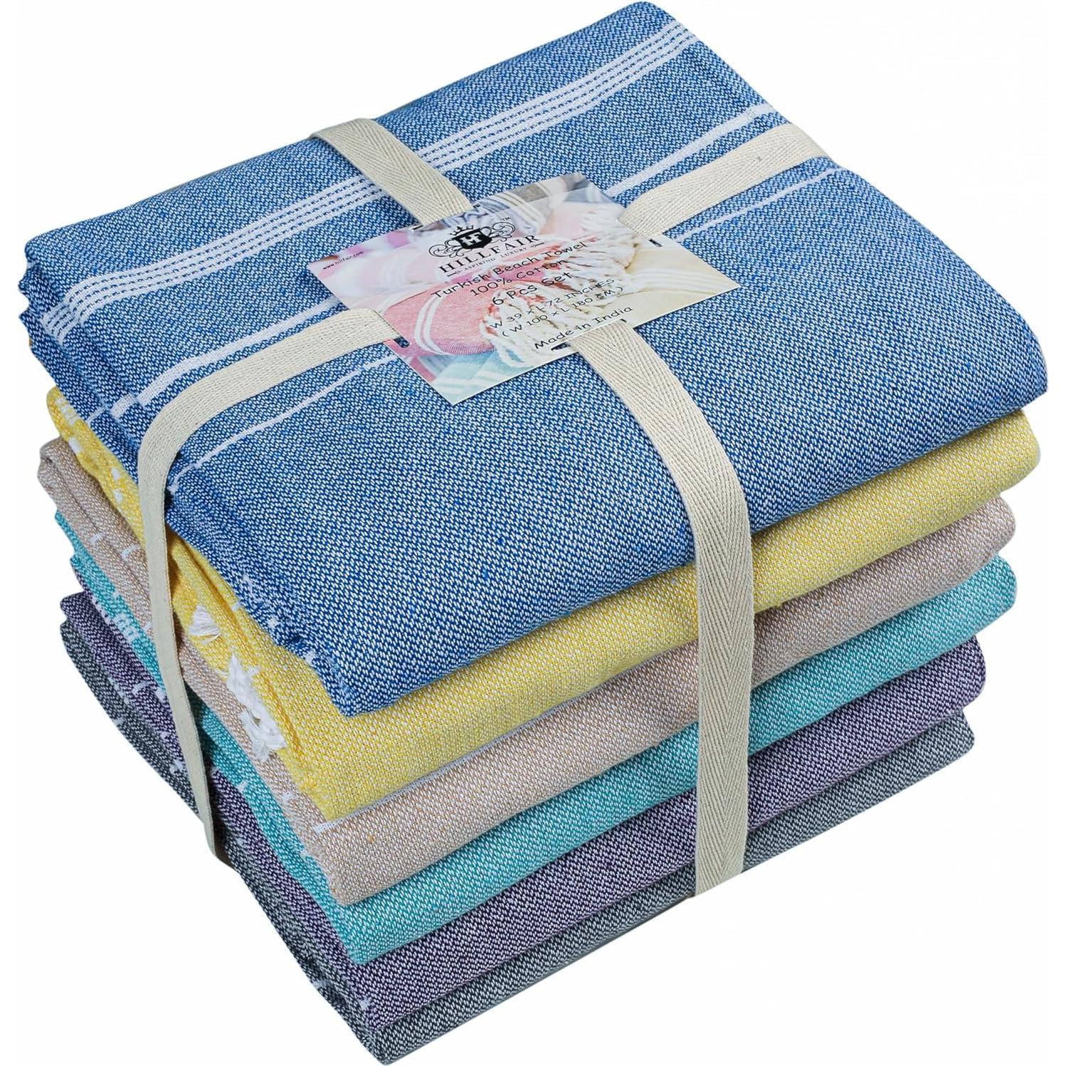 Toallas de Playa HILLFAIR Algodón XXL Multicolor - Paquete de 6