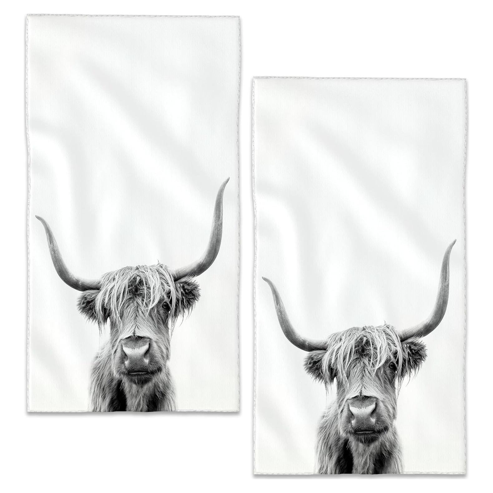 Toallas de Mano BIGXIUKA Vaca de las Tierras Altas Juego de 2