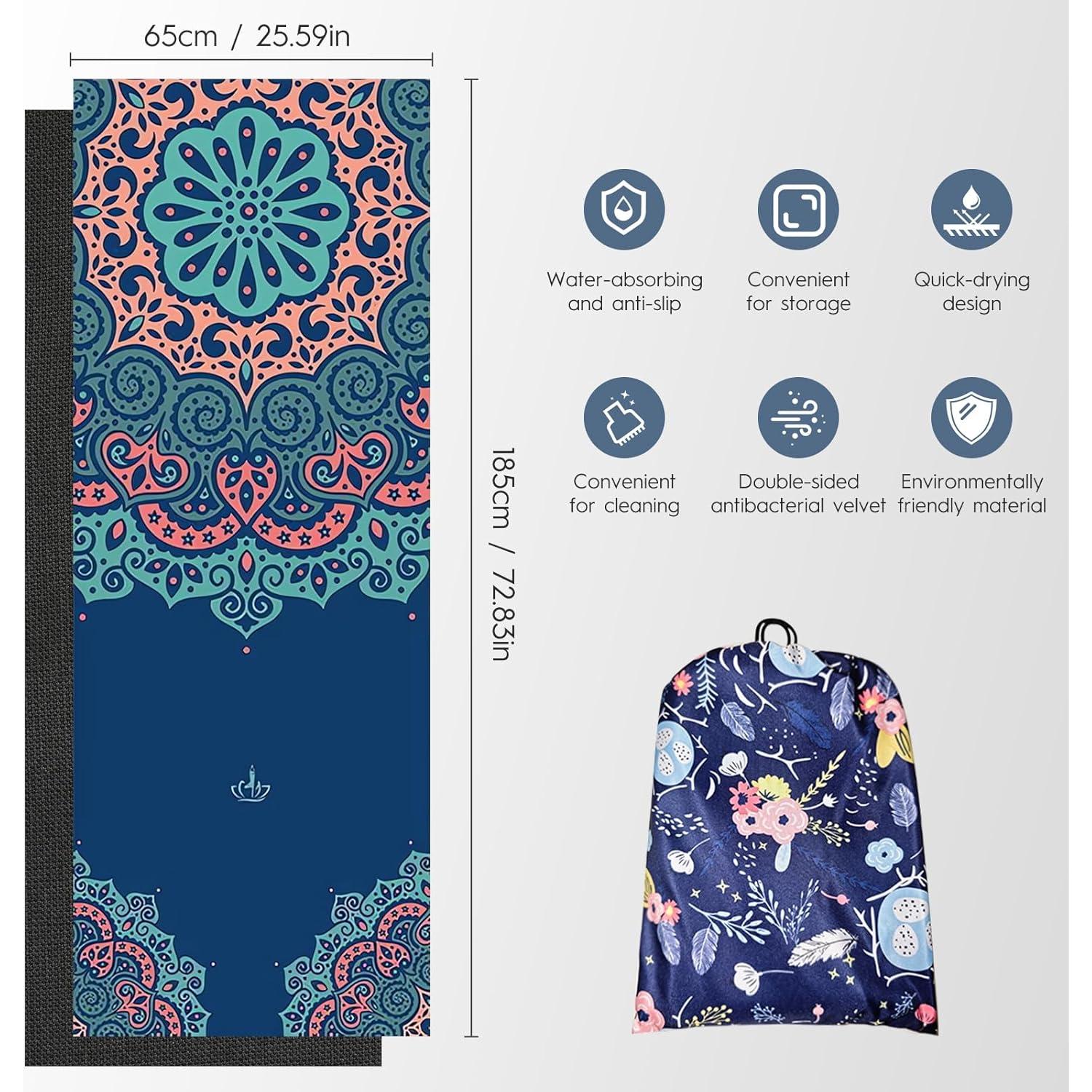 Yoga Mat Towel+Cooling Yoga Towel Ultra-Fine Fiber+Backpack-3-in-1 Portable Travel Set (Must-Have for Thick Yoga Mat, Fitness Gear, Pilates Mat, Exercise Mat, Sports Mat, Beach Vacations)