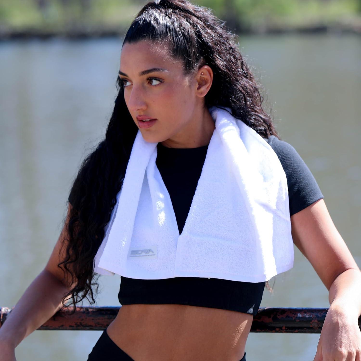 Suddora Cotton Sweat Towel (12”x34”), Cotton Gym Towels for Working Out, Soft & Breathable Sweat Absorbent Football Towels for Yoga, Sport, Running, Workout, Gym, Camping, Fitness &Workout (White)